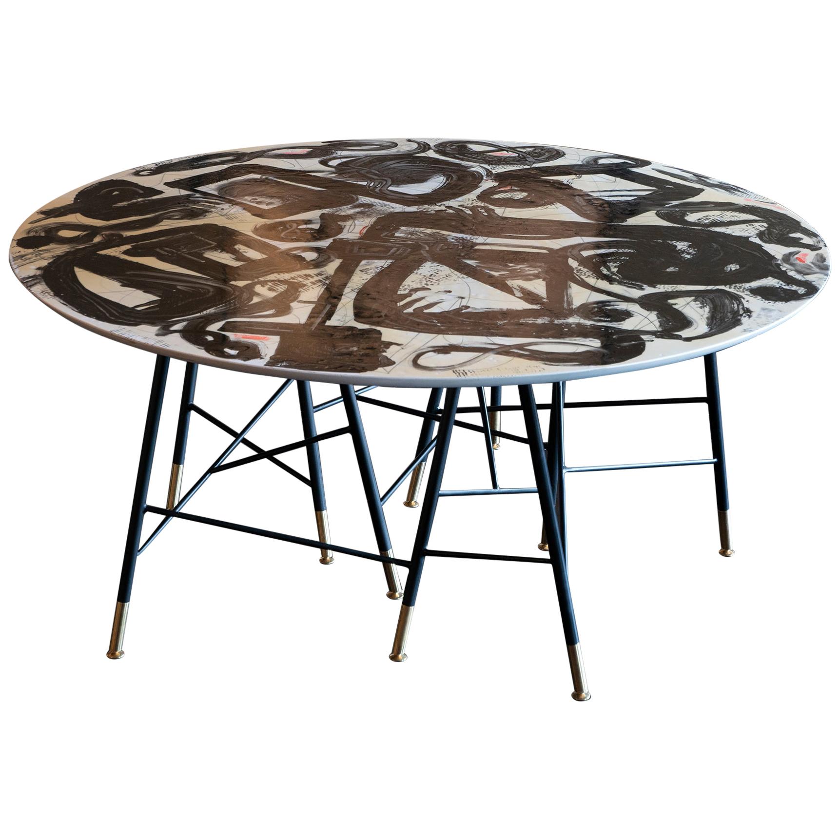 1970s Italian Center Table with Artistic Top in Style of Emilio Vedova