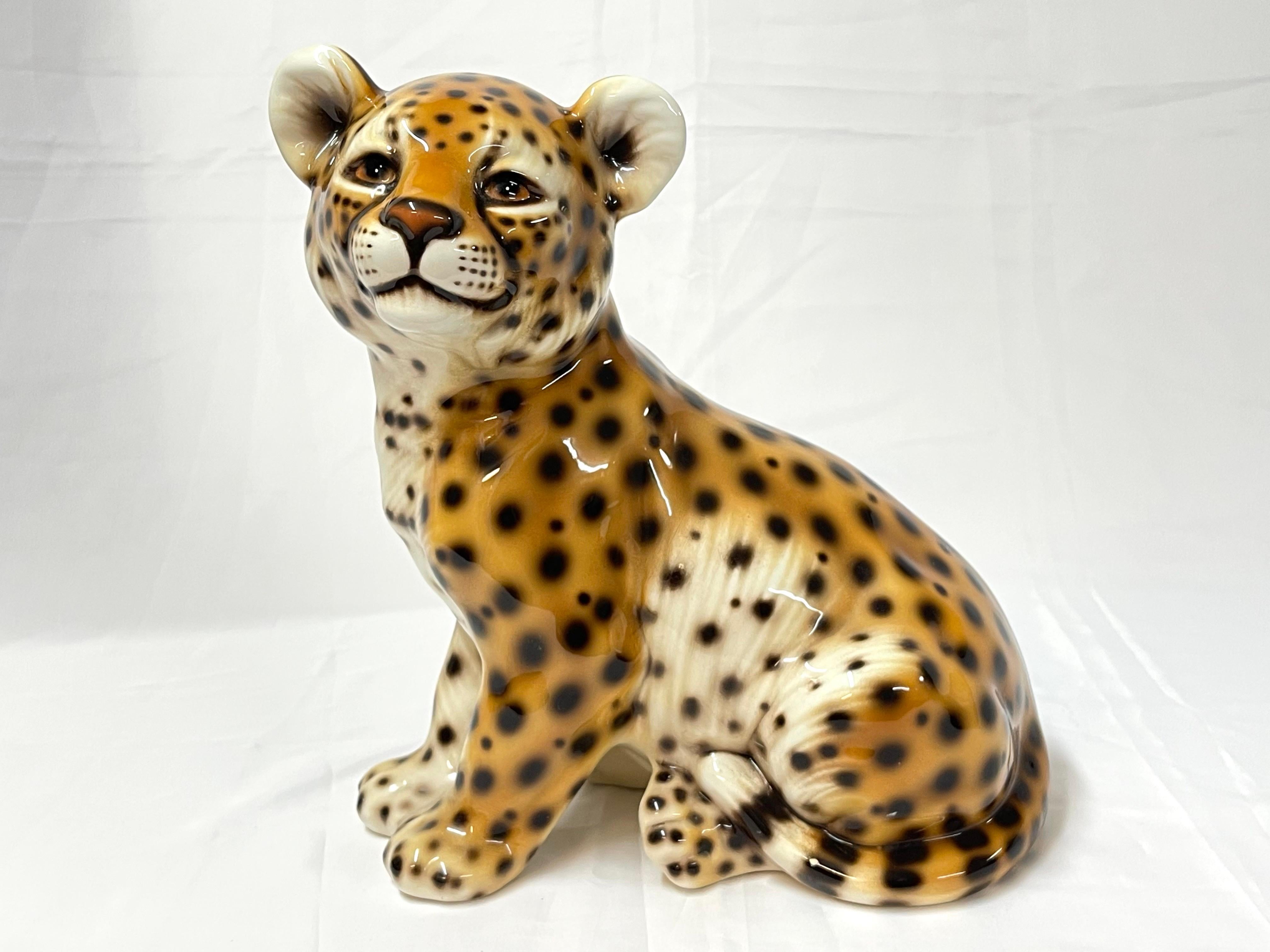 1970's Italian Ceramic Baby Leopard Sculpture. Made in Italy . Collectible and decorative. 