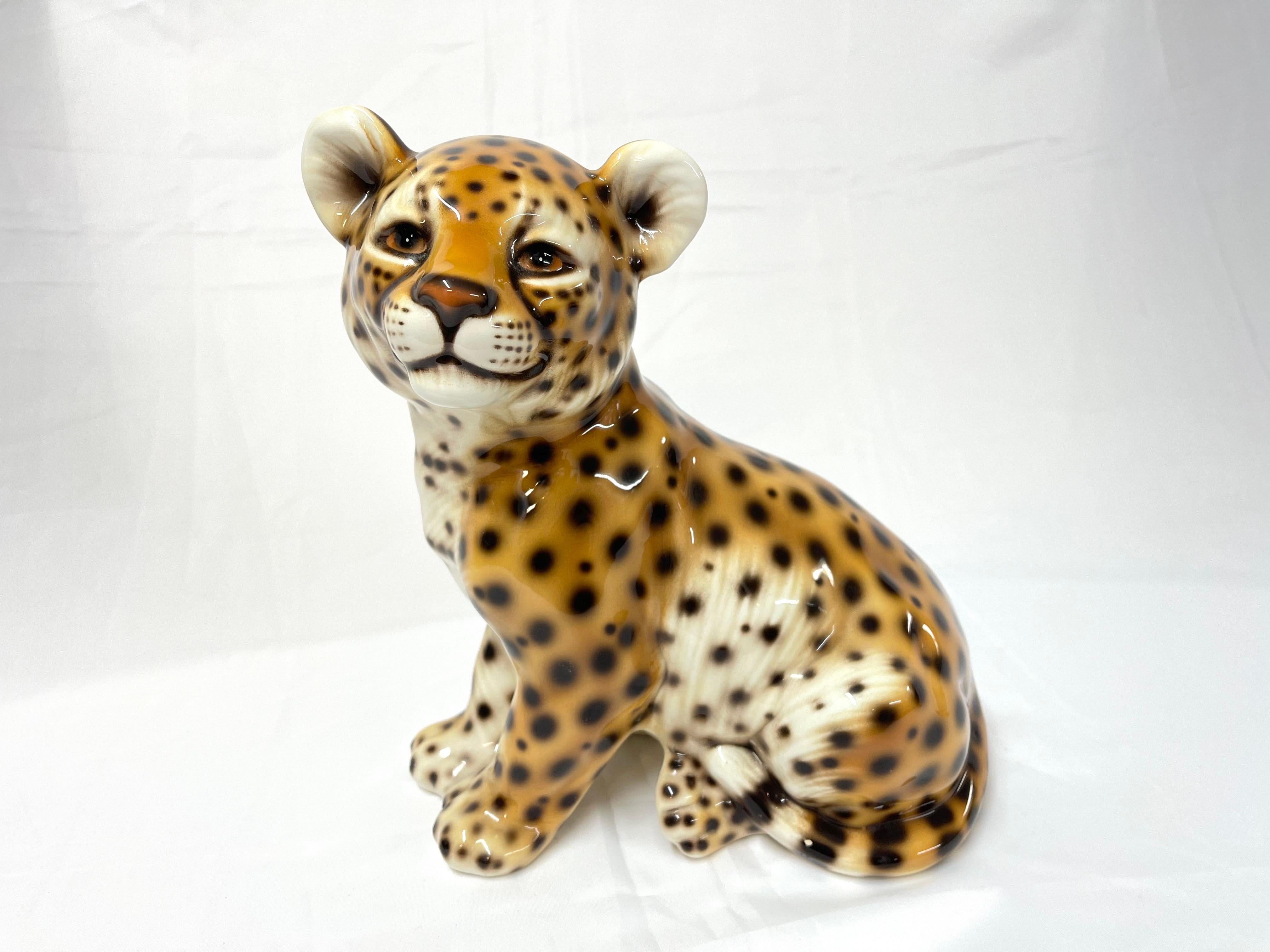 Mid-Century Modern 1970's Italian Ceramic Baby Leopard  For Sale