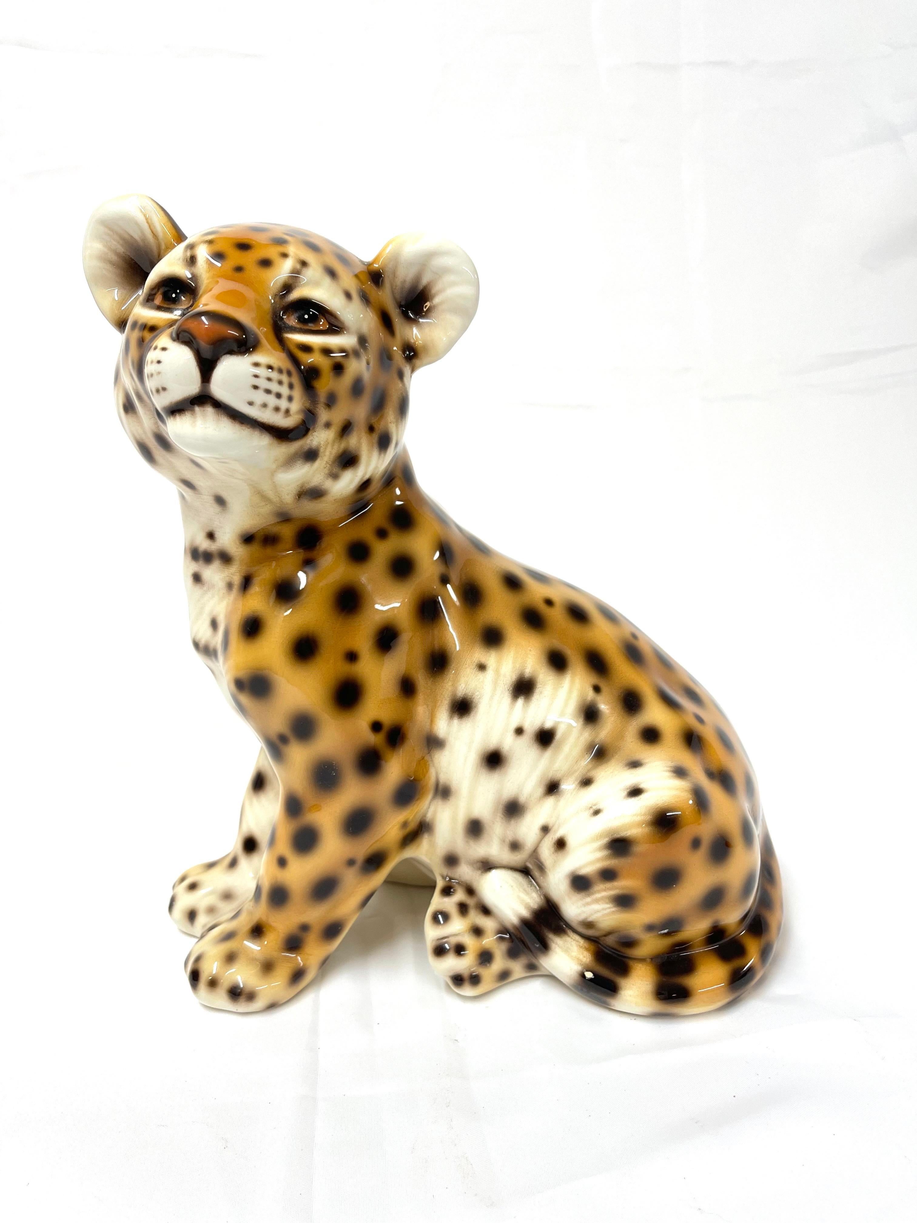 Glazed 1970's Italian Ceramic Baby Leopard  For Sale