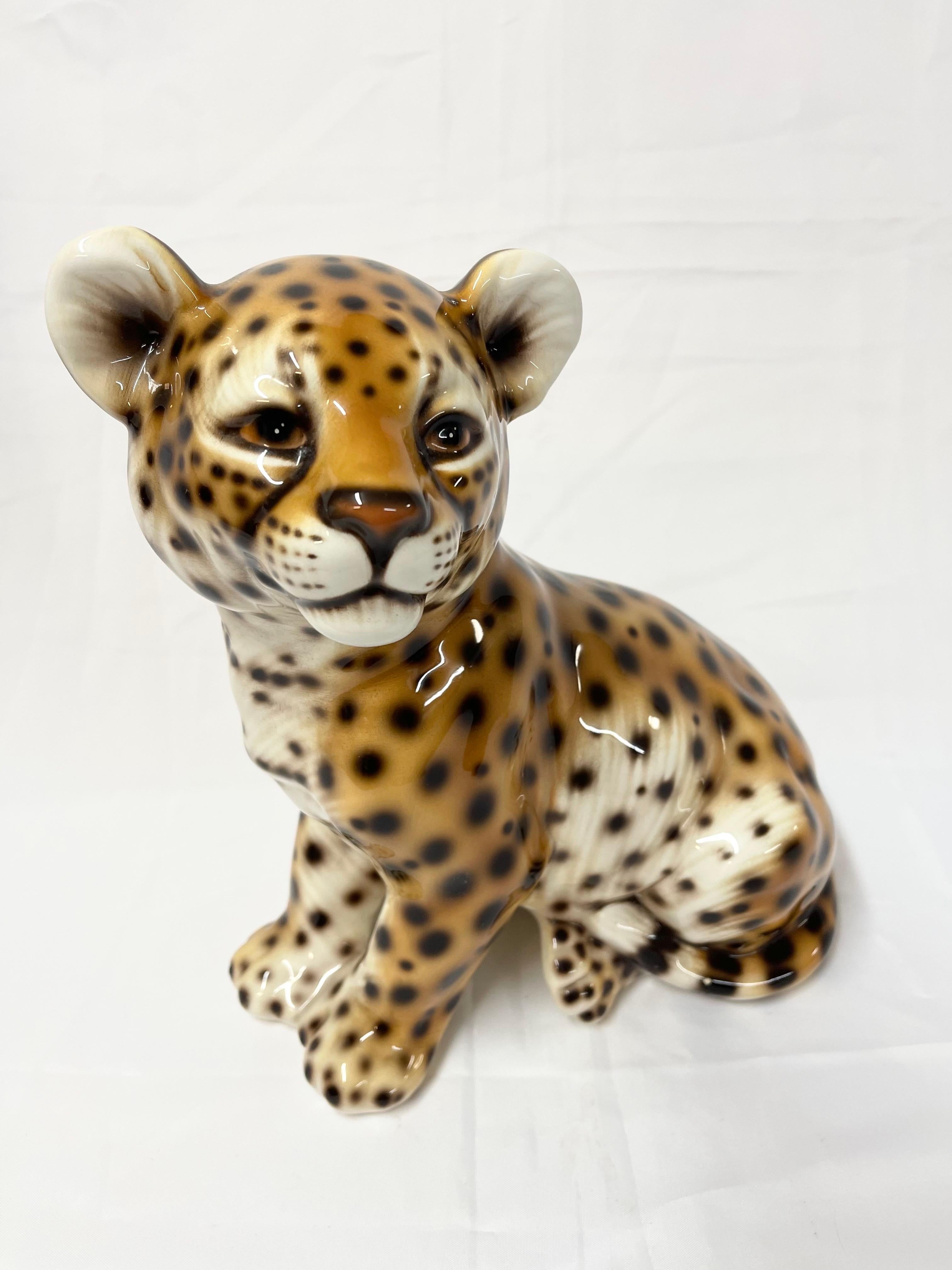 Glazed 1970's Italian Ceramic Baby Leopard  For Sale