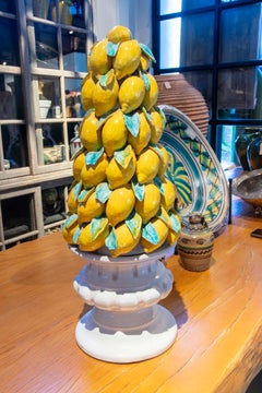 1970s Italian Ceramic Centrepiece with Lemons and Glazed Base