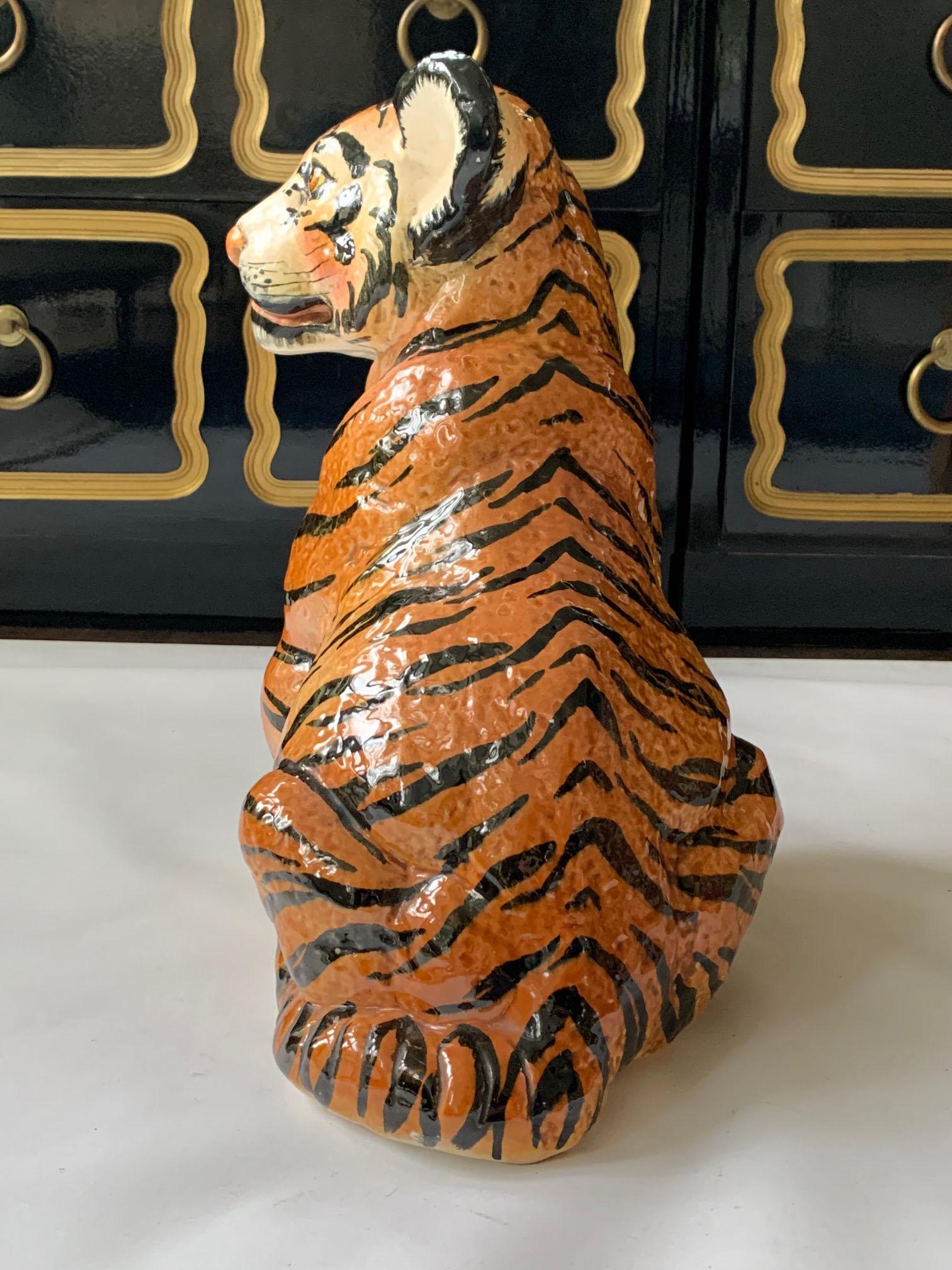 Late 20th Century 1970s Italian Ceramic Glazed Tiger Cub Statue