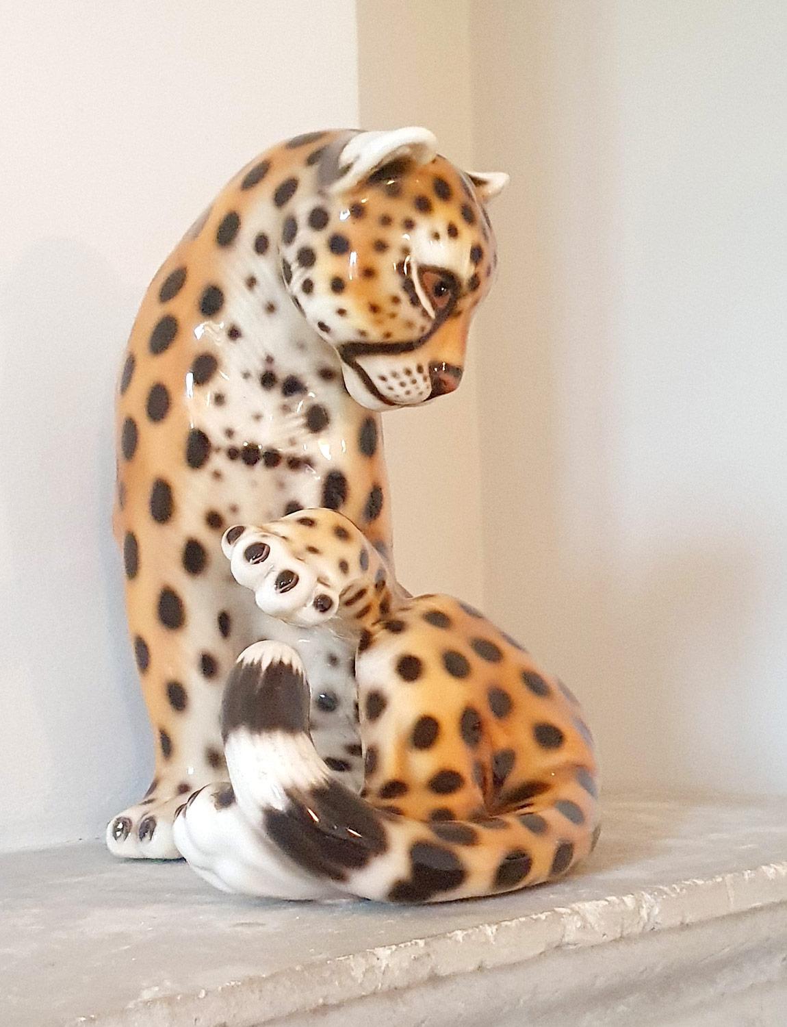 European 1970s Italian Ceramic Leopard
