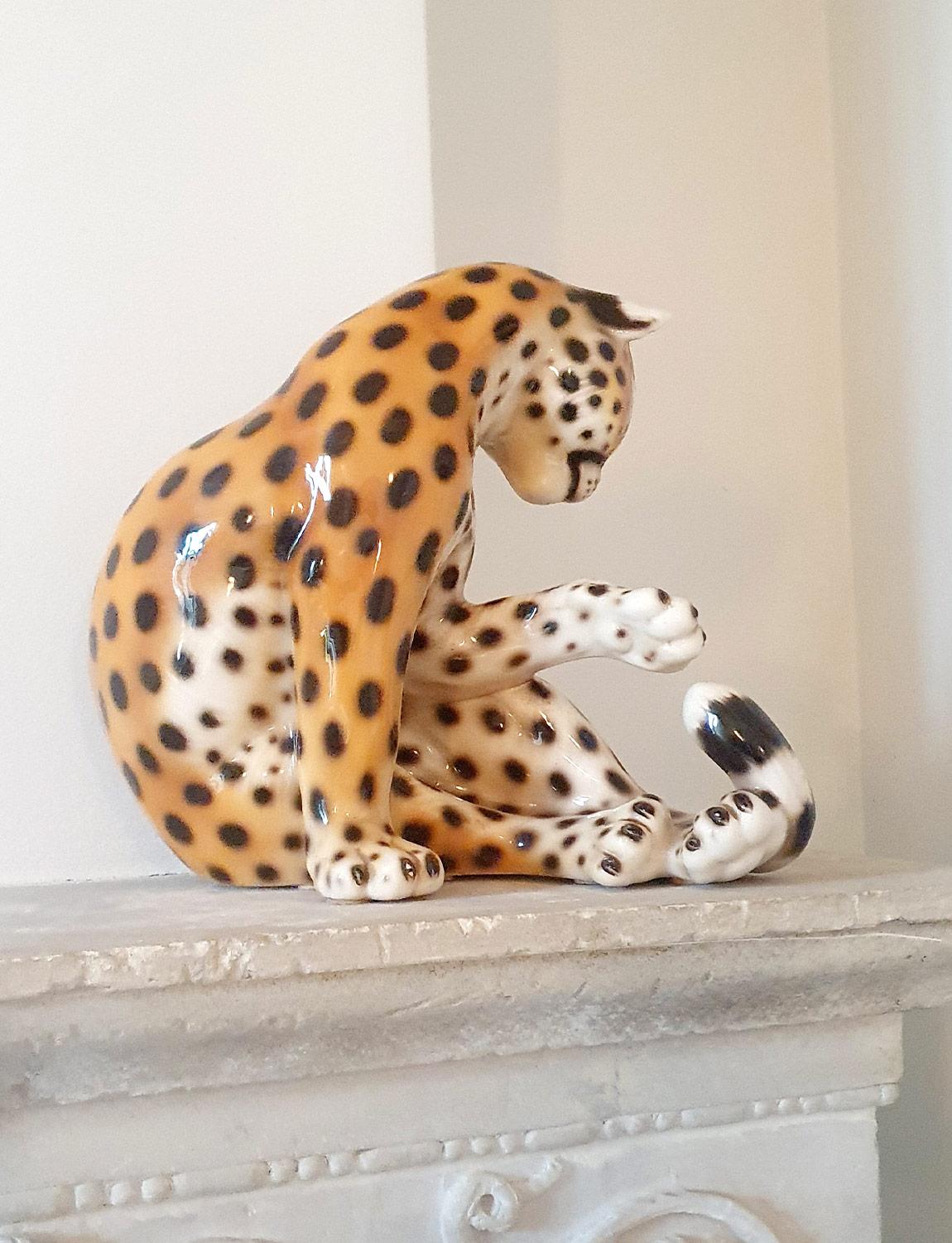 Painted 1970s Italian Ceramic Leopard