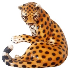 Vintage 1970s Italian Ceramic Leopard