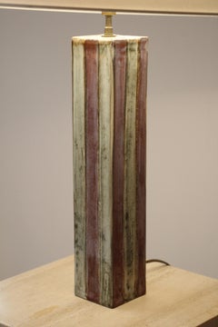 1970s Italian Ceramic Table Lamp, Faceted Design in Celadon & Burgundy