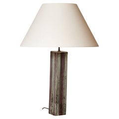 1970s Italian Ceramic Table Lamp, Faceted Design in Celadon & Burgundy