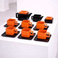 1970s Italian Ceramic Tea Set in the Style of Ettore Sottsass, Red and Black
