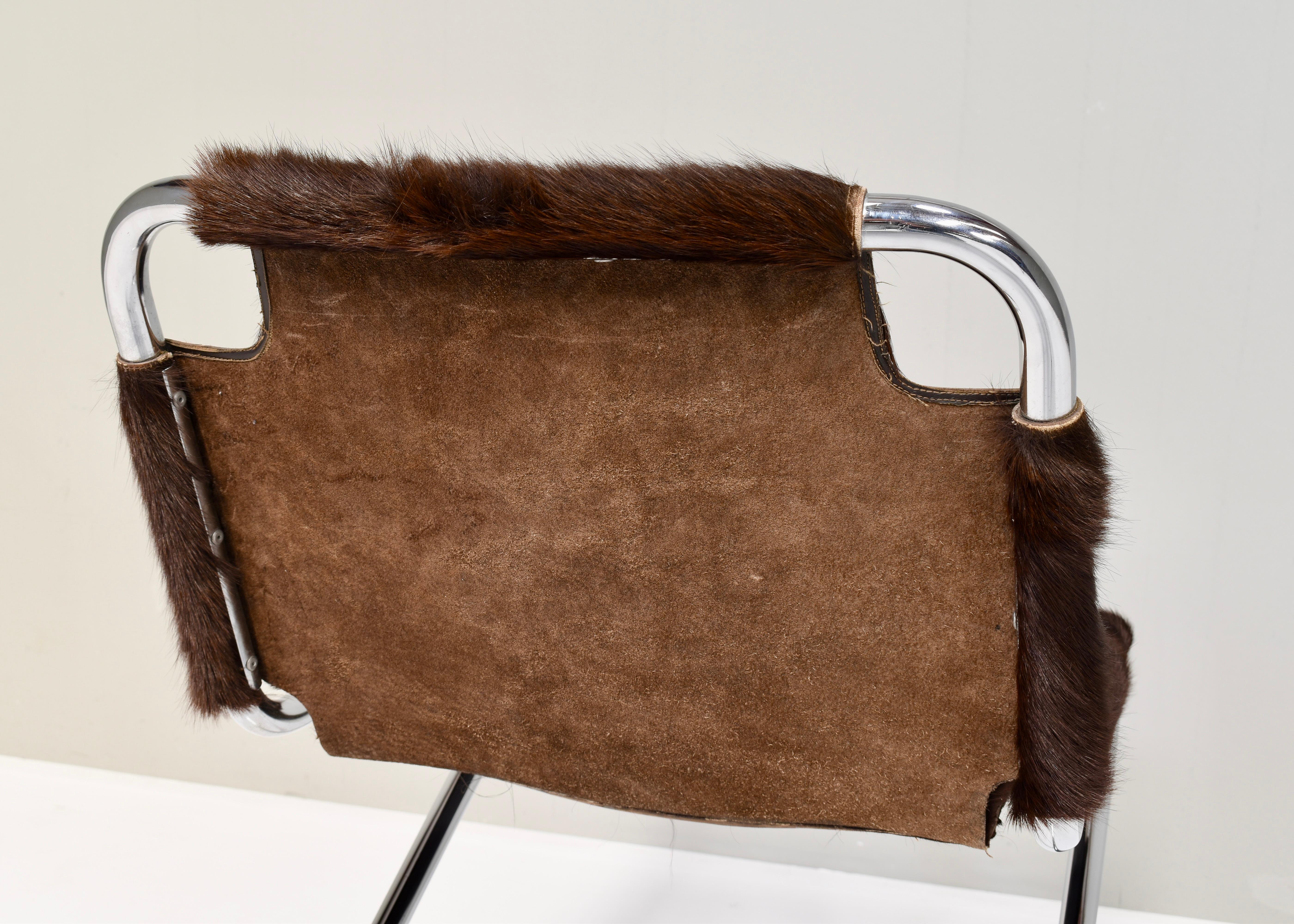 1970s Italian chair in Cowhide and Chrome - Italy, 1970s For Sale 8