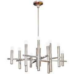 1970s Italian chrome Chandelier by Gaetano Scolari