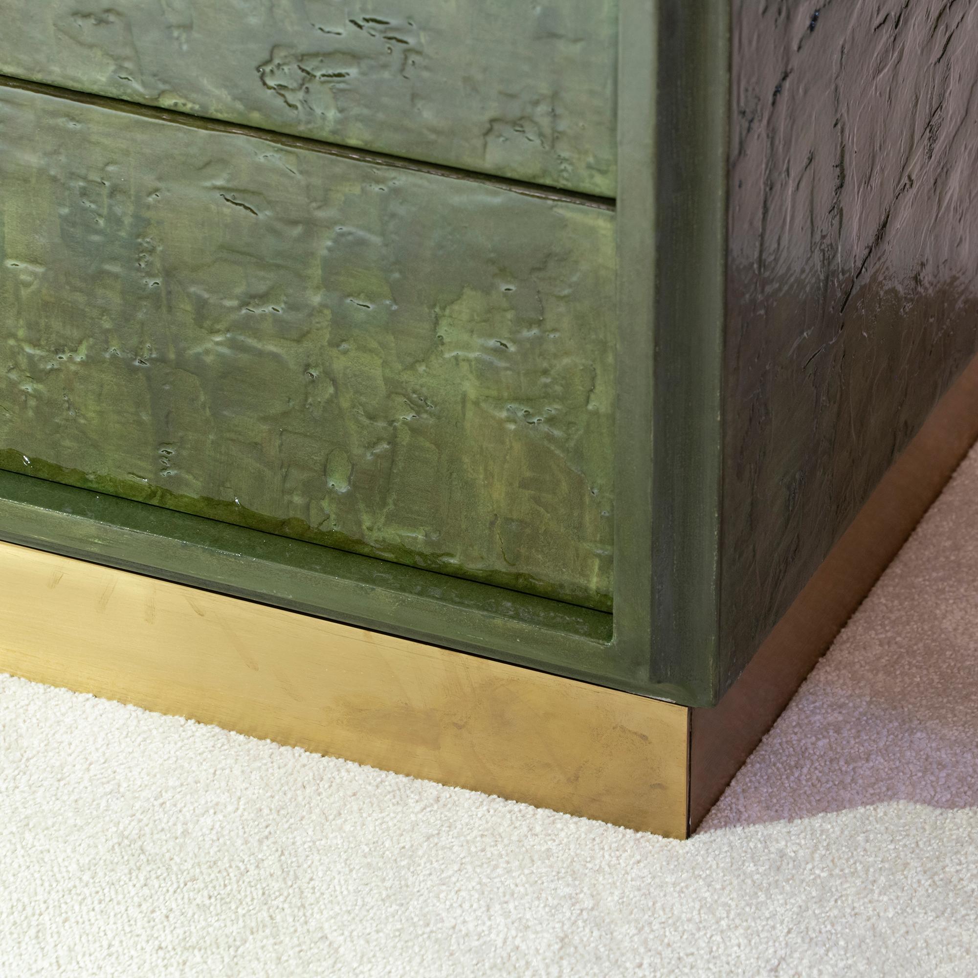 Late 20th Century 1970s Italian Chest of Drawers, Camouflage Green Epoxy Resins Ceramic Finish