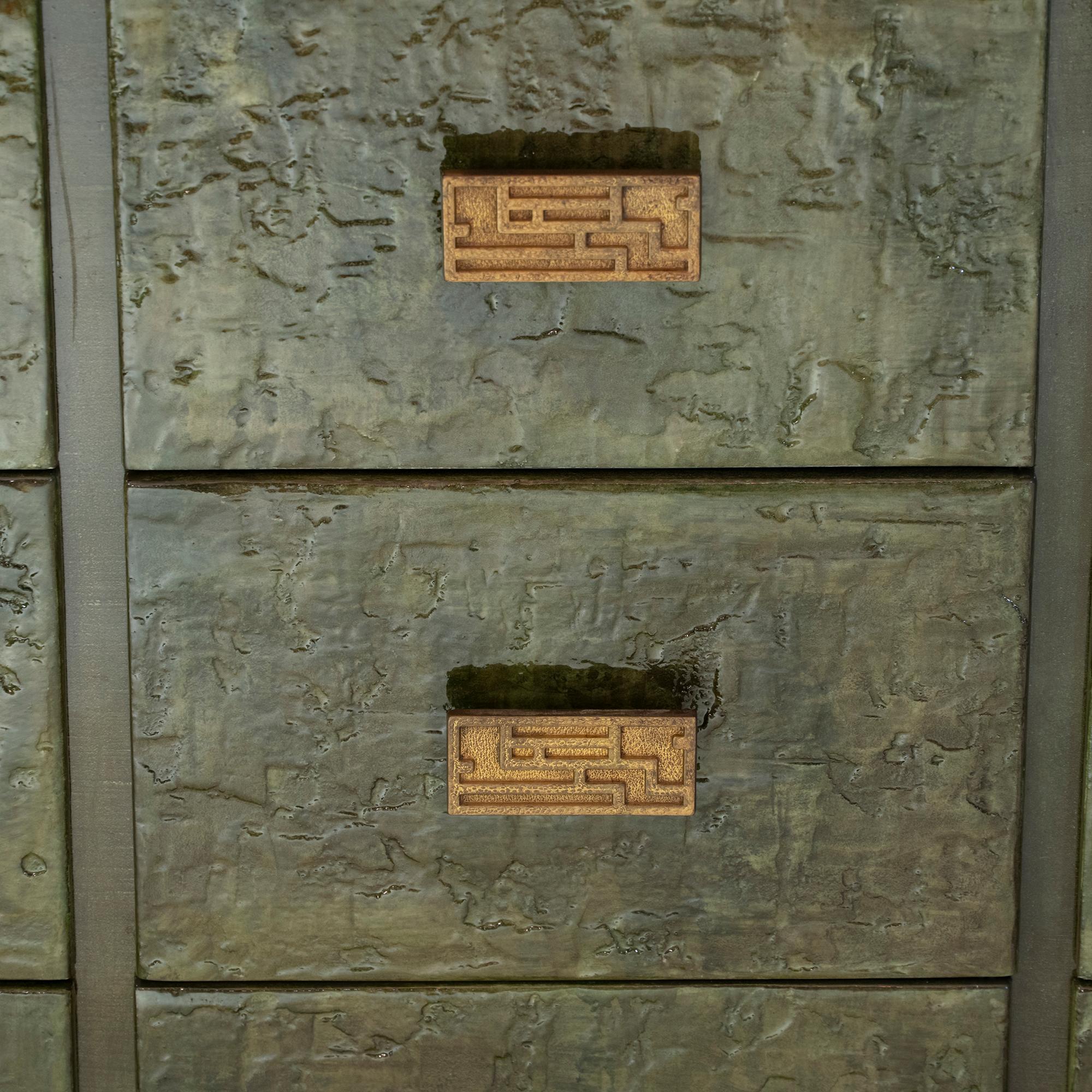 1970s Italian Chest of Drawers, Camouflage Green Epoxy Resins Ceramic Finish 3