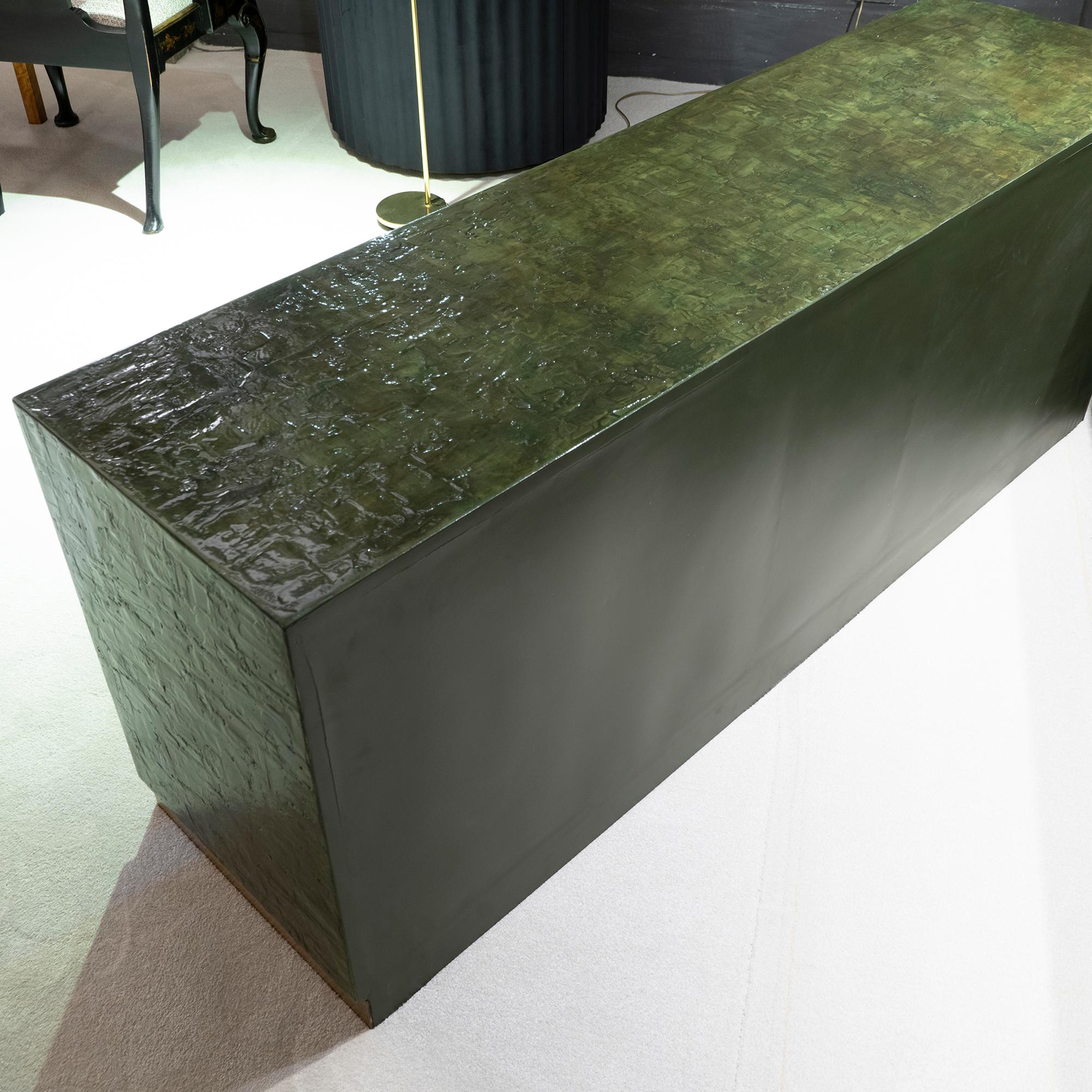 1970s Italian Chest of Drawers, Camouflage Green Epoxy Resins Ceramic Finish 4