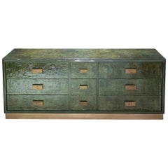 1970s Italian Chest of Drawers, Camouflage Green Epoxy Resins Ceramic Finish