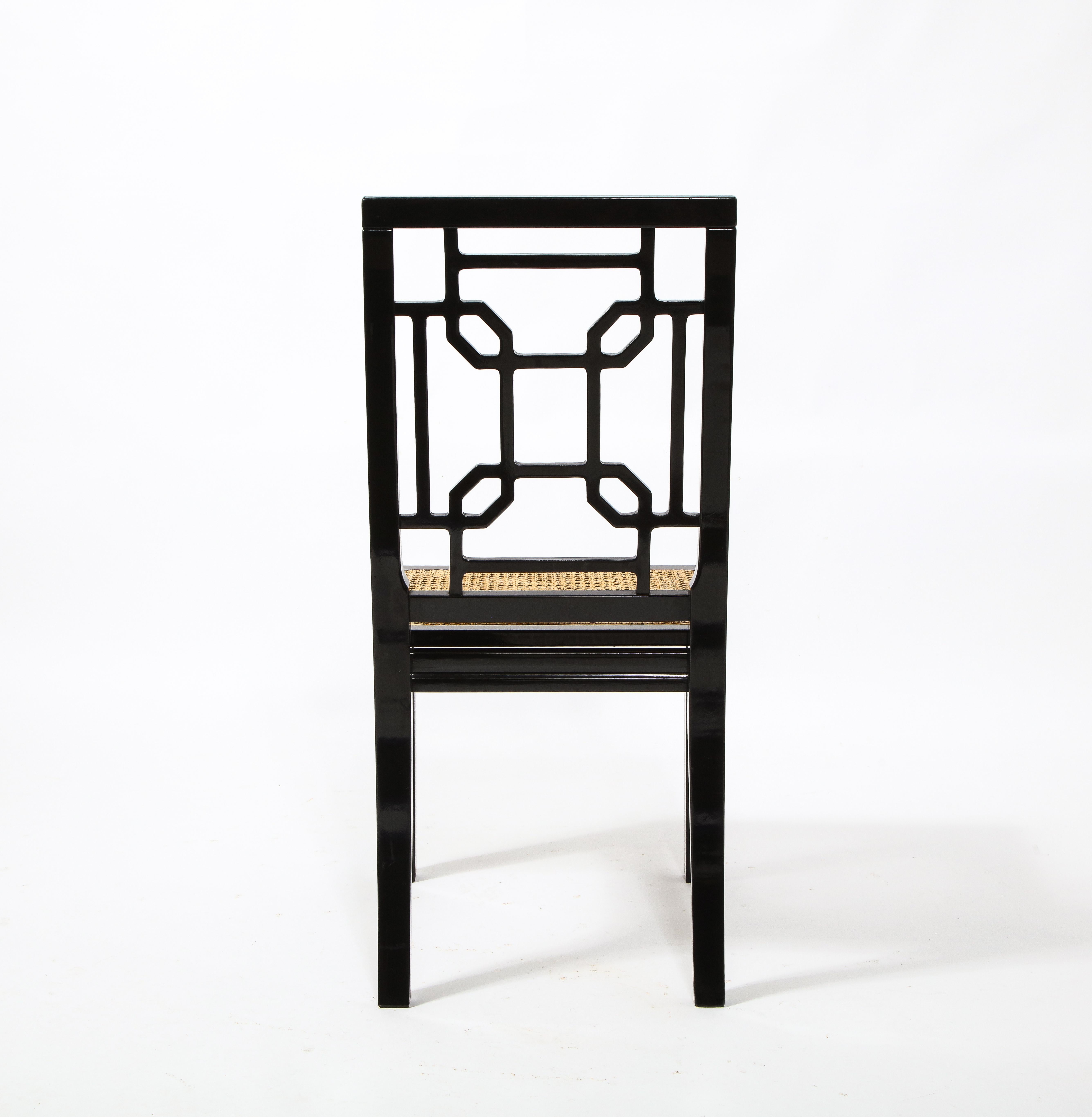 1970s Italian Chinoiserie Style Black Lacquer and Cane Dining Chairs, Set of 6 6