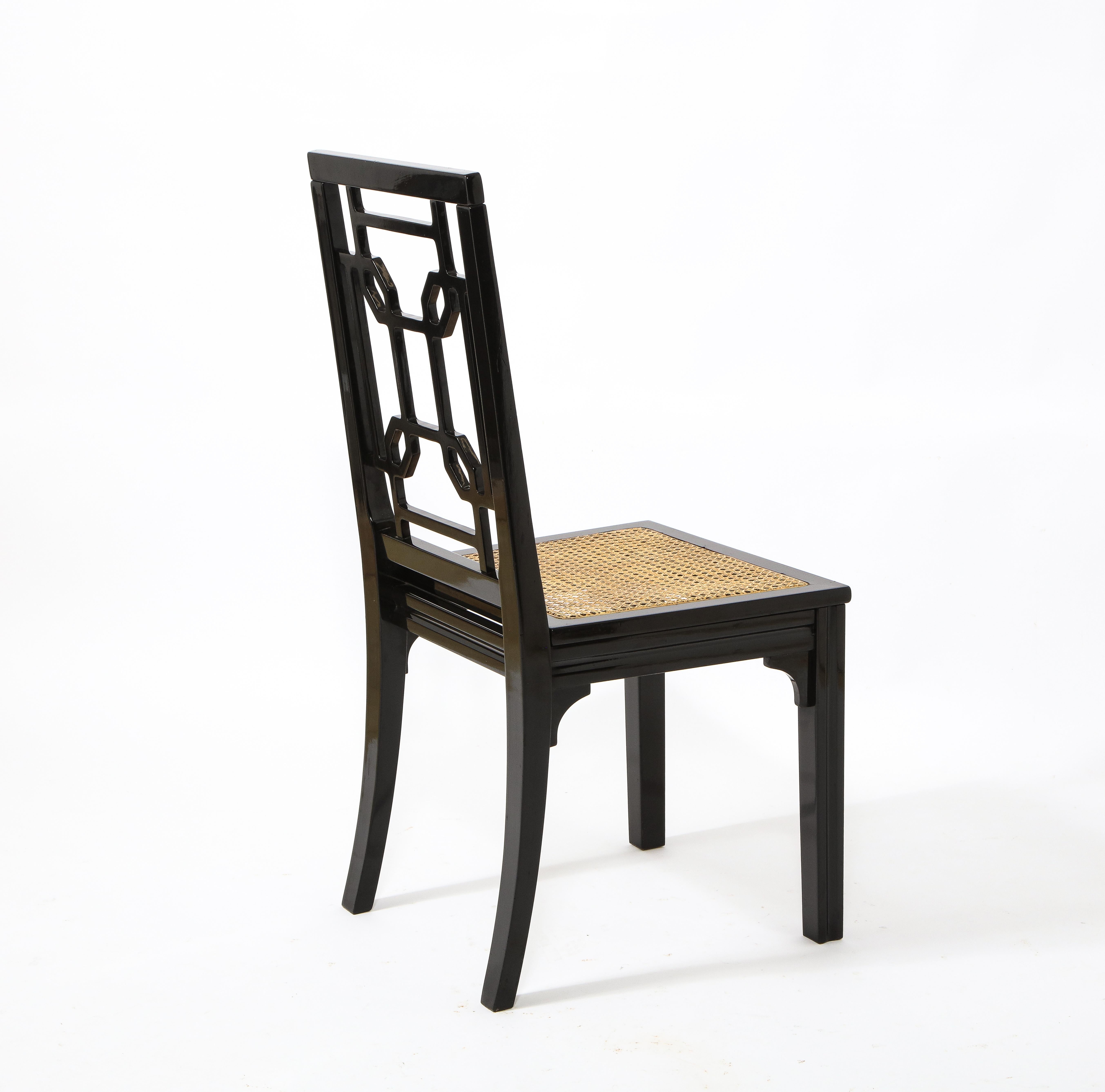 1970s Italian Chinoiserie Style Black Lacquer and Cane Dining Chairs, Set of 6 7