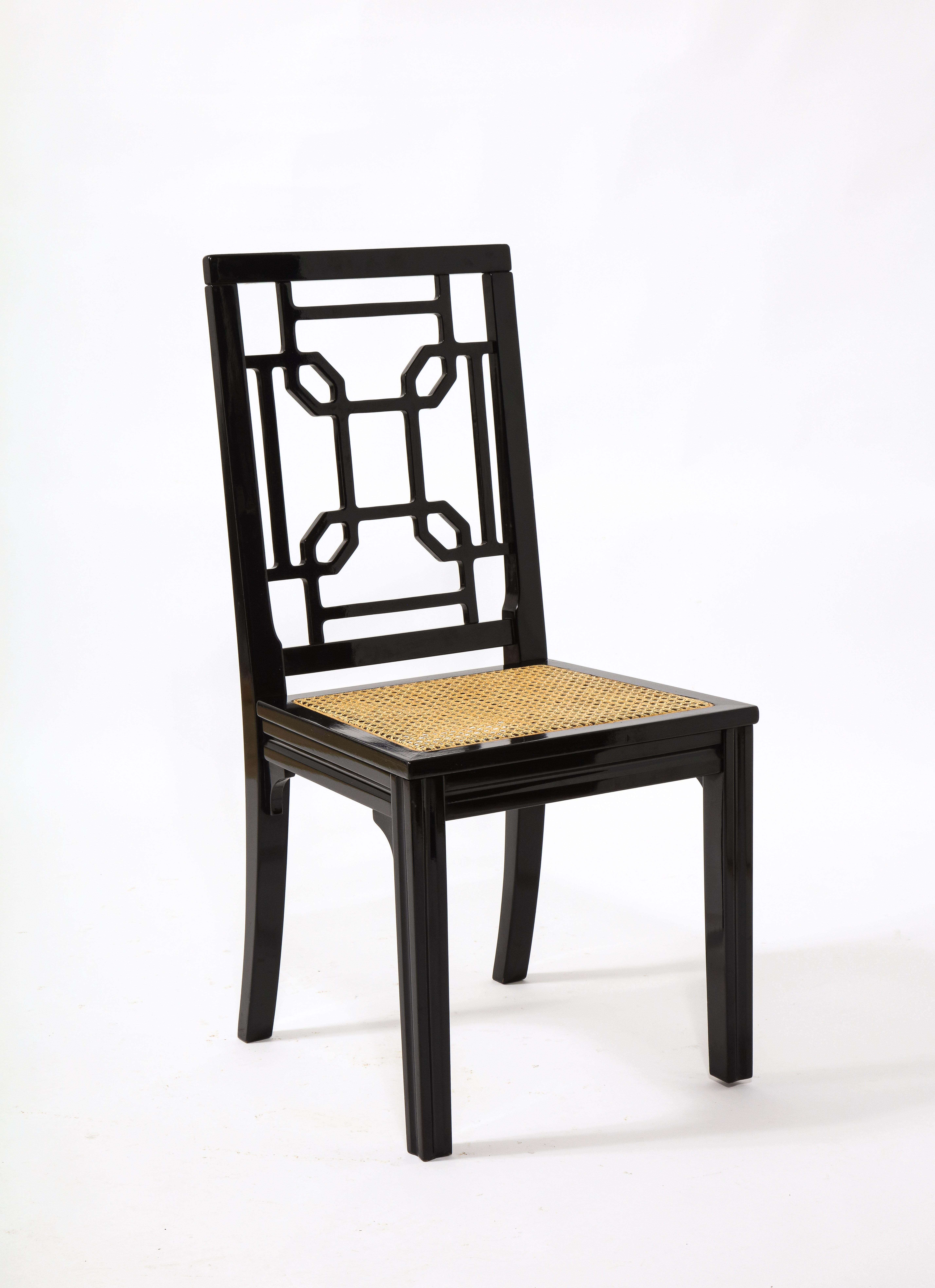1970s Italian Chinoiserie Style Black Lacquer and Cane Dining Chairs, Set of 6 8