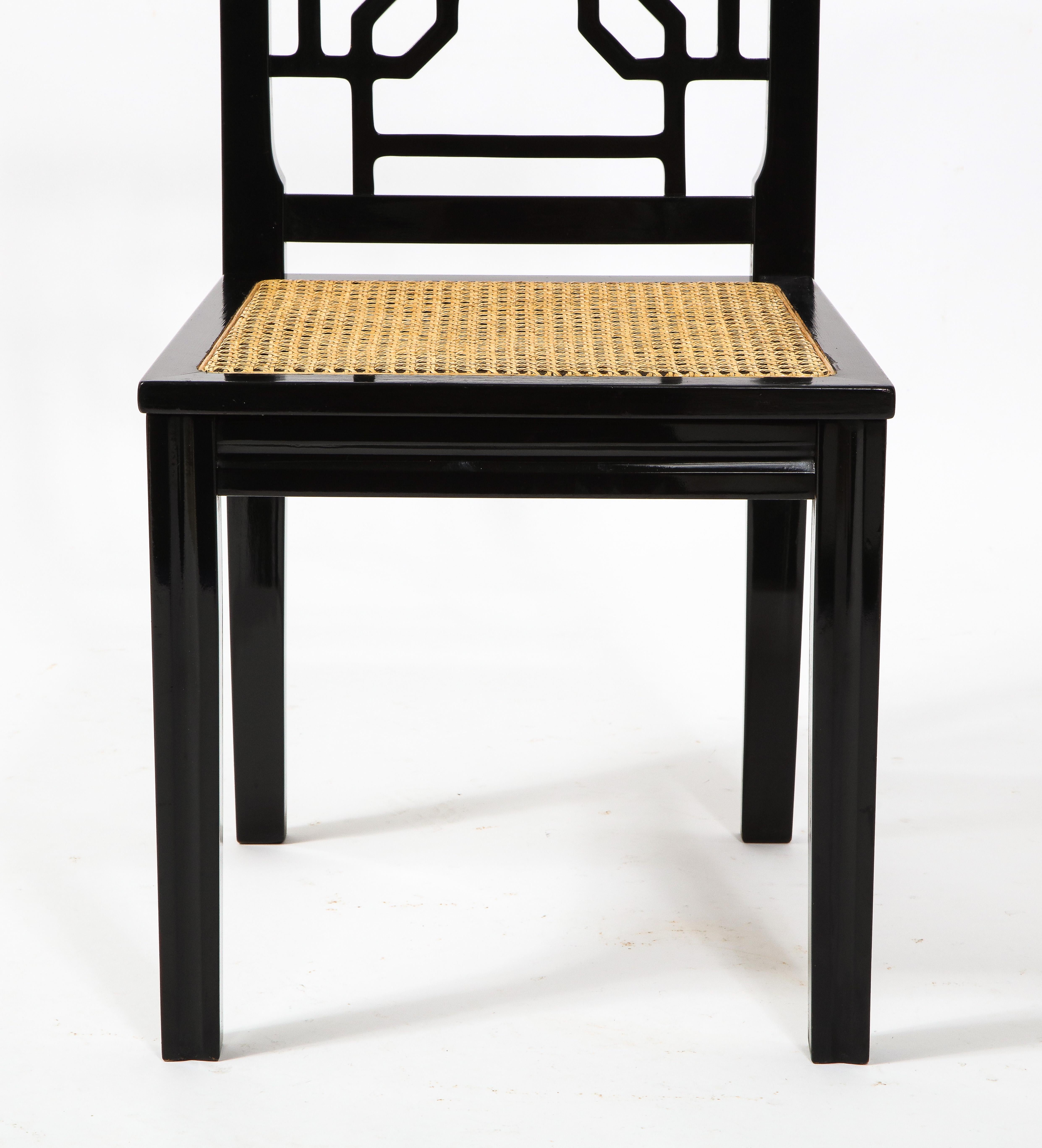 1970s Italian Chinoiserie Style Black Lacquer and Cane Dining Chairs, Set of 6 10