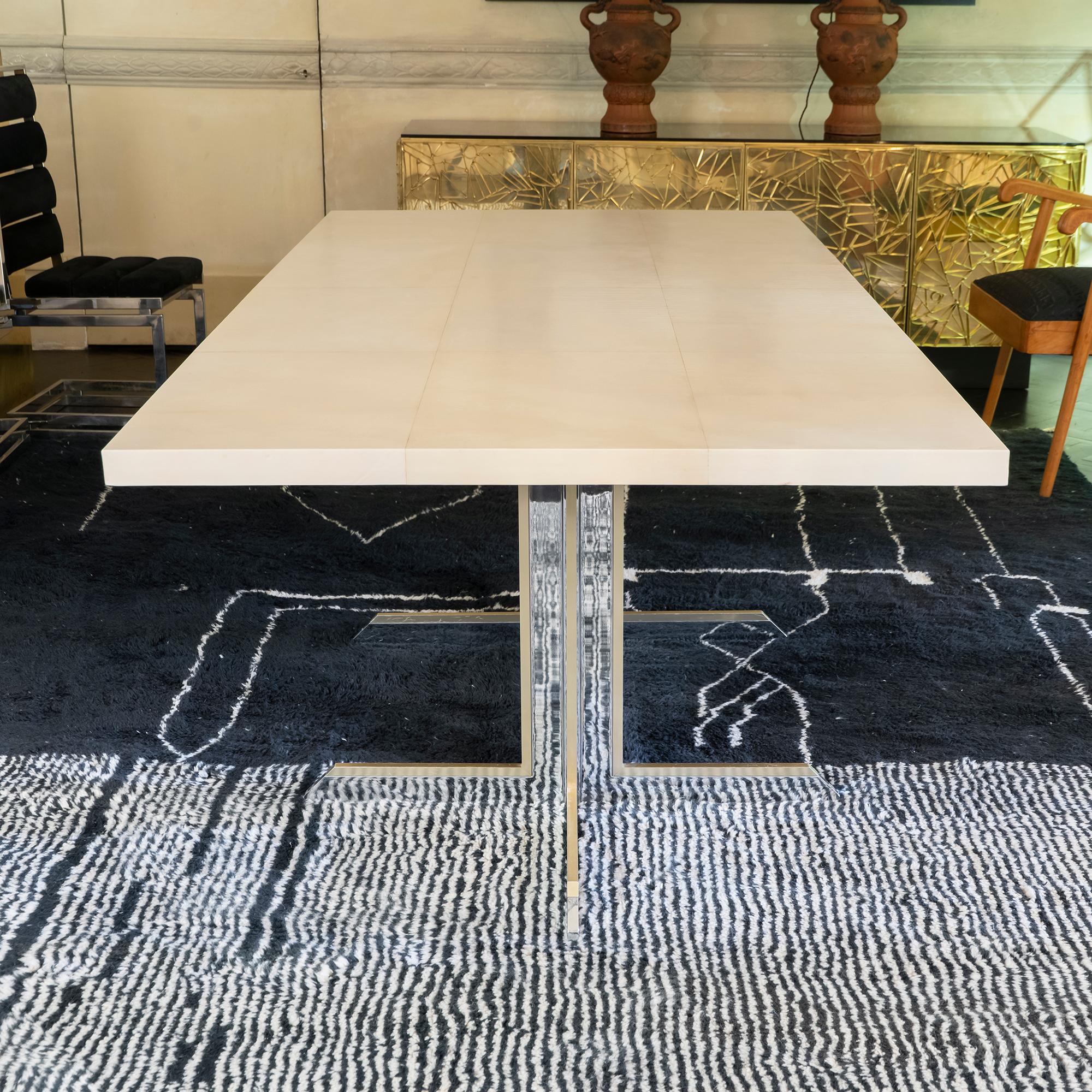 1970s Italian Chrome and Brass Dining Table with Natural Parchment Top 5