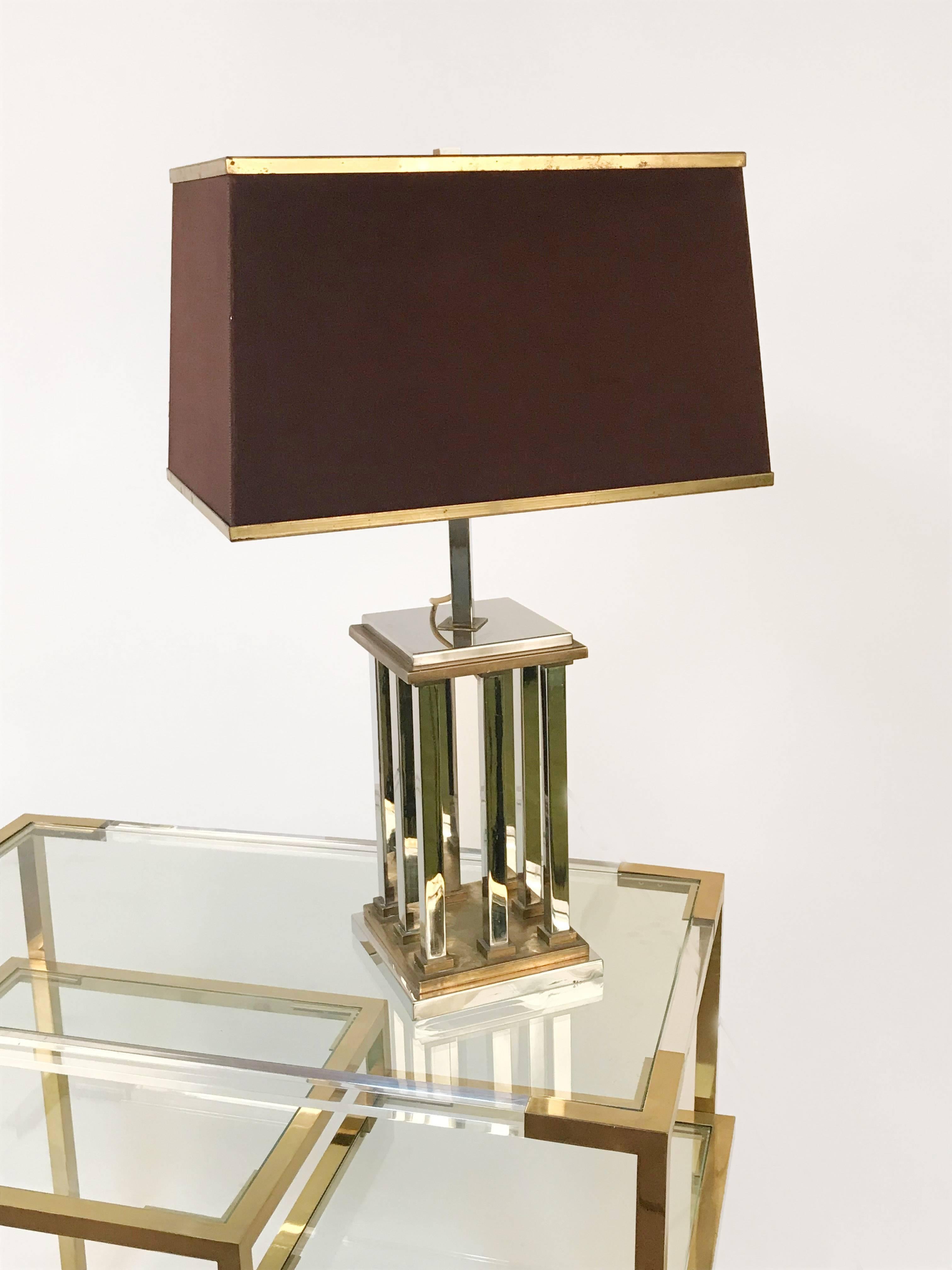 Beautiful Italian lamp from the 1970s, made of brass and chrome by Romeo Rega.