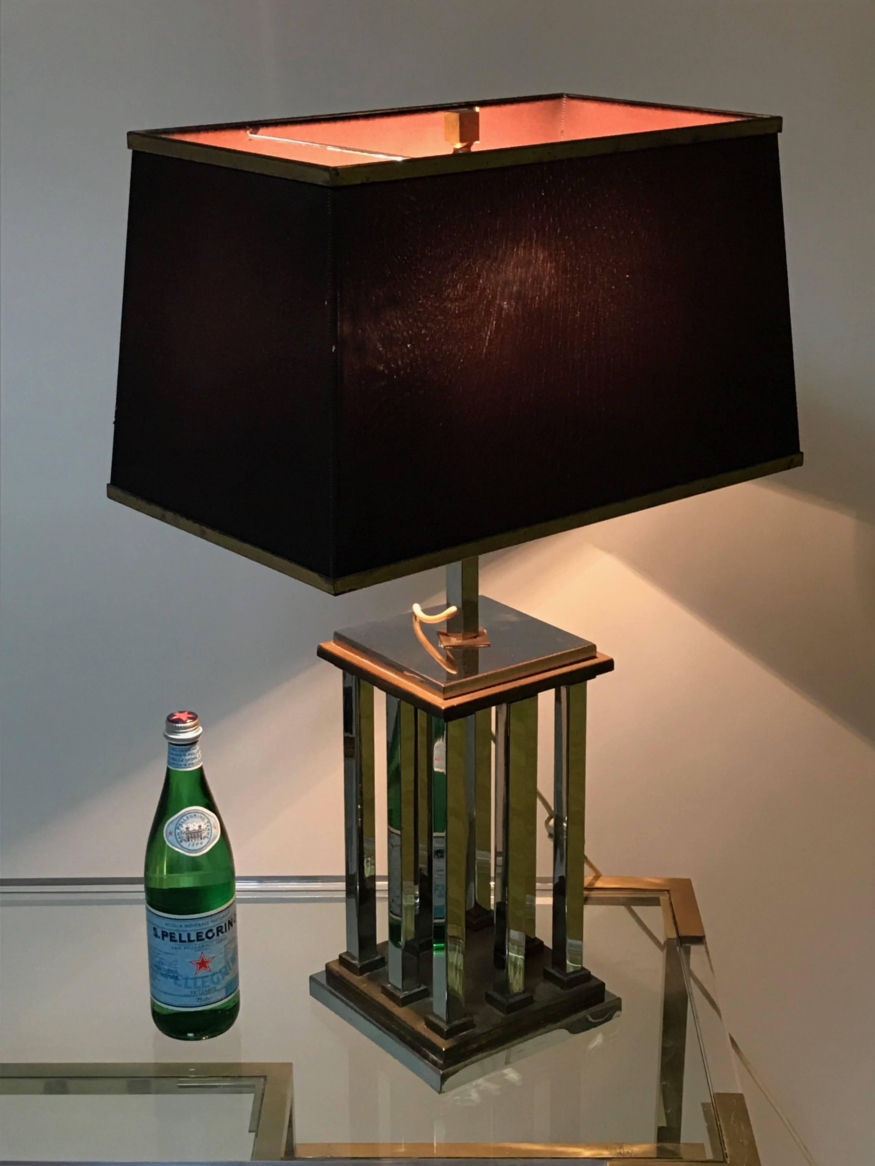 1970s Italian Chrome and Brass Lamp by Romeo Rega, Vintage Table Lamp, Italy 3