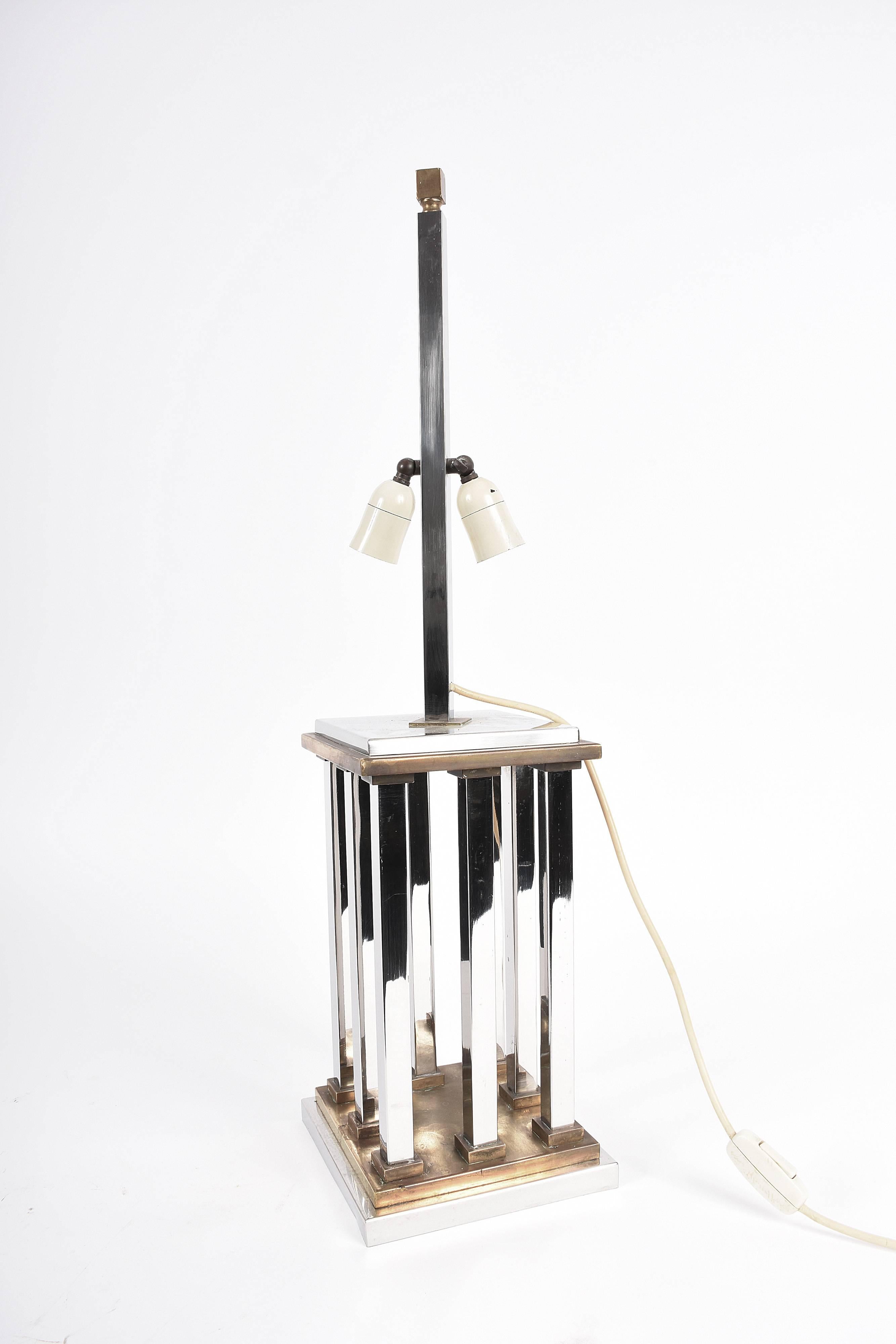 1970s Italian Chrome and Brass Lamp by Romeo Rega, Vintage Table Lamp, Italy 8