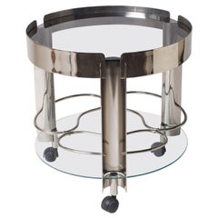 Vintage 1970s Italian Chrome and Glass Circular Bar Cart