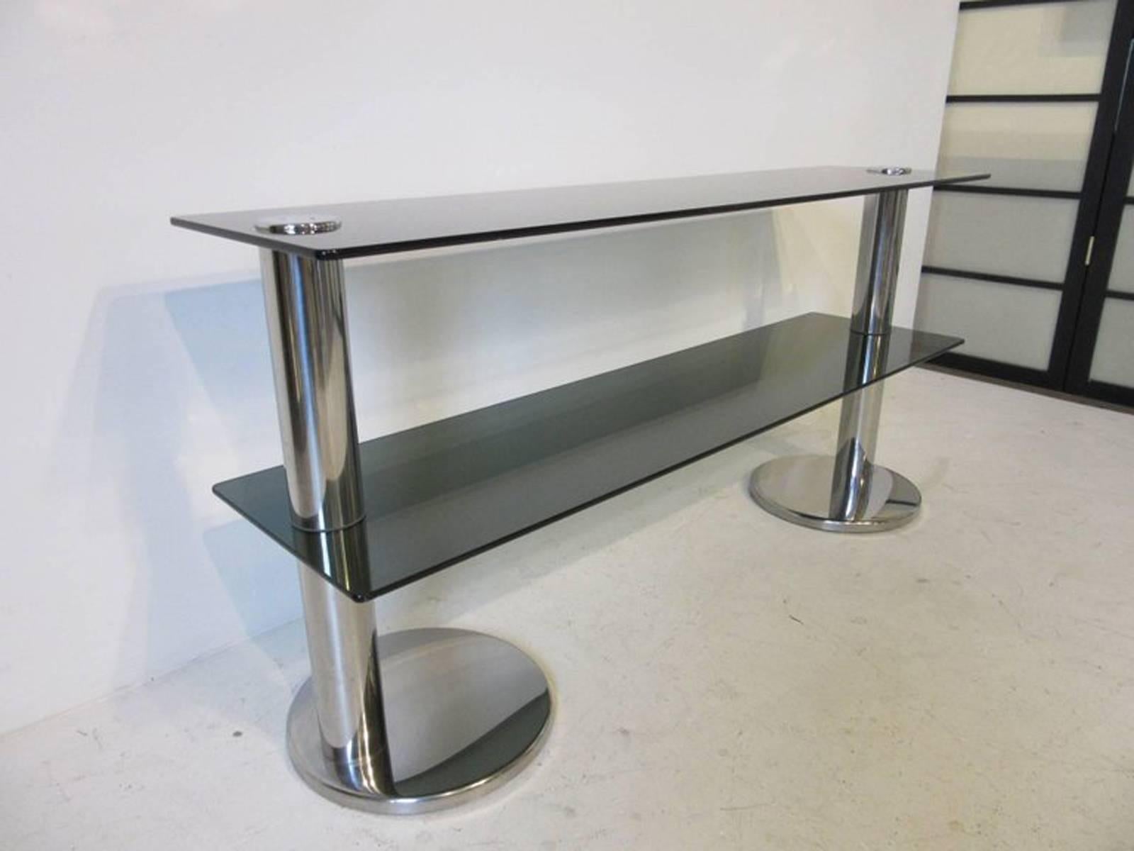 1970s Italian Chrome and Glass Console Table In Good Condition In Naples, IT