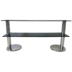 Vintage 1970s Italian Chrome and Glass Console Table