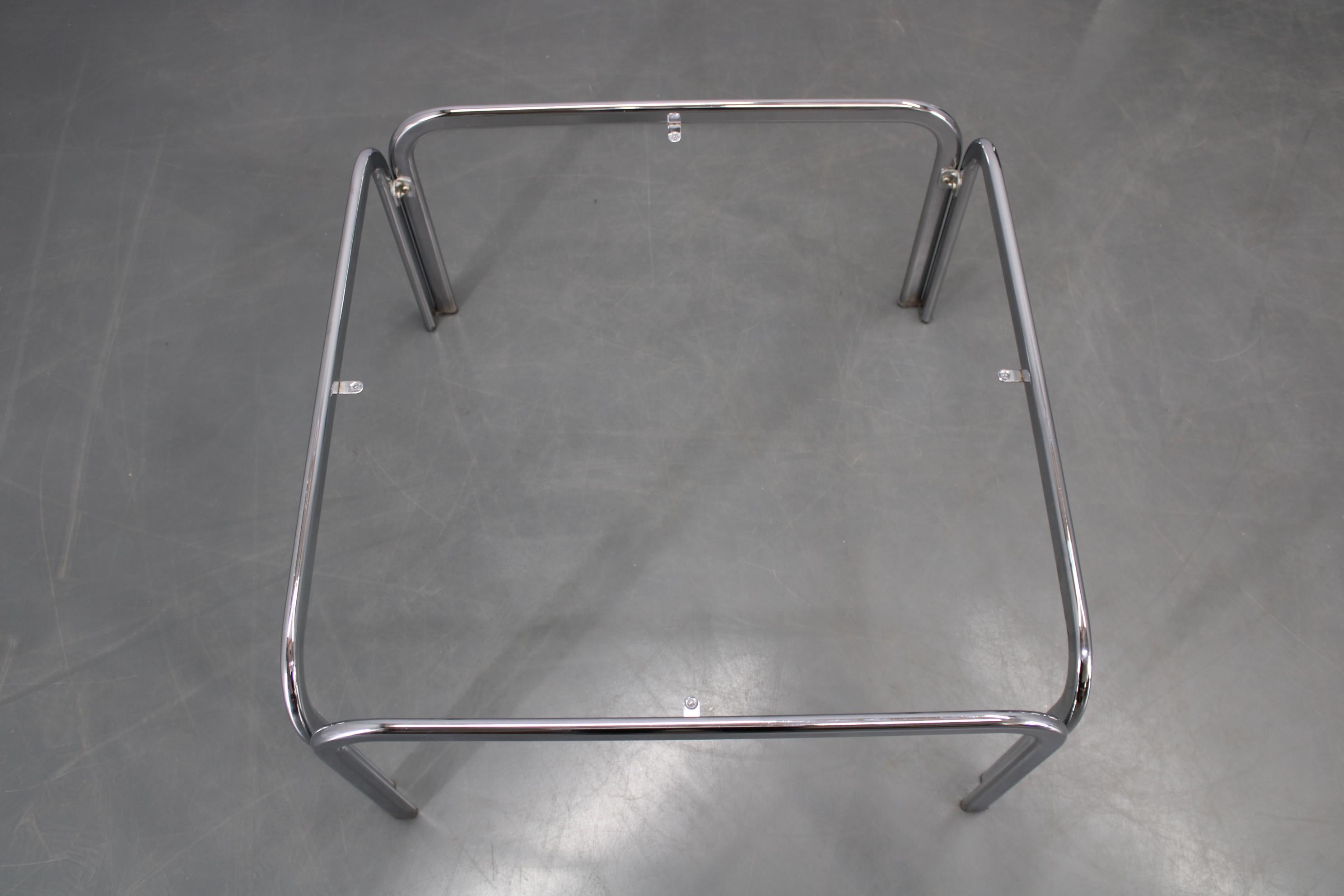 1970s Italian Chrome and Glass Square Coffee Table For Sale 5