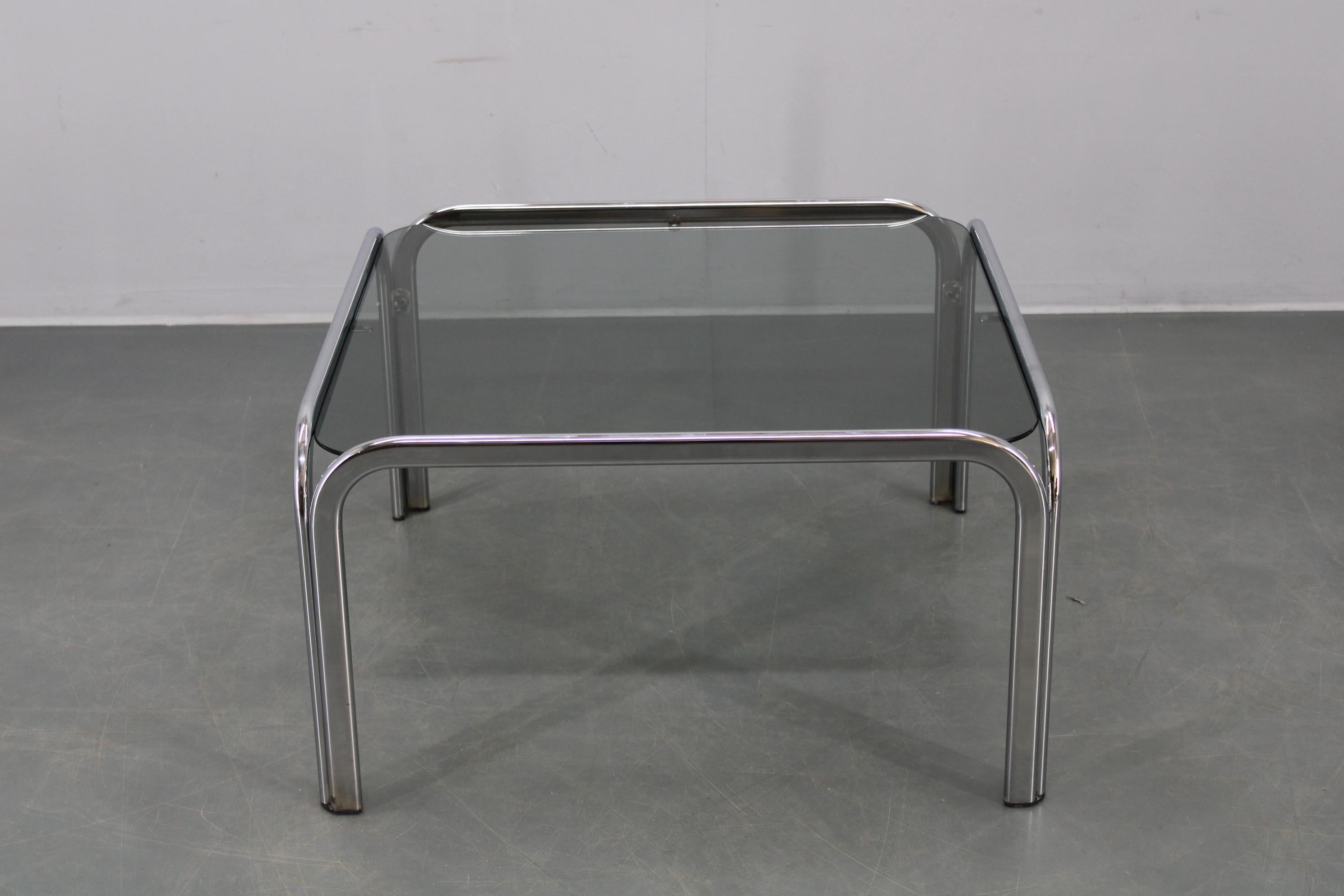 1970s Italian Chrome and Glass Square Coffee Table For Sale 6