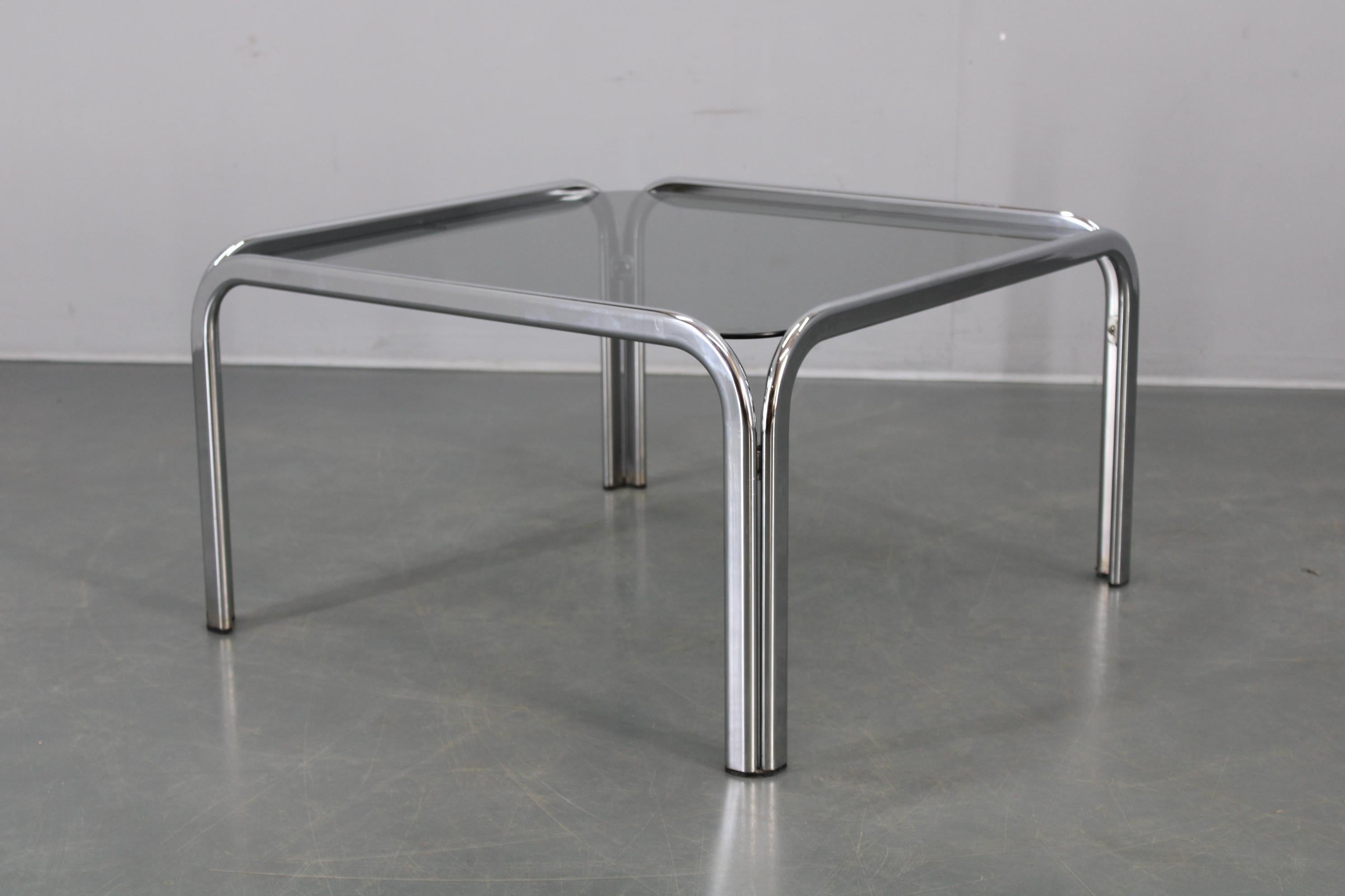 1970s Italian Chrome and Glass Square Coffee Table For Sale 7