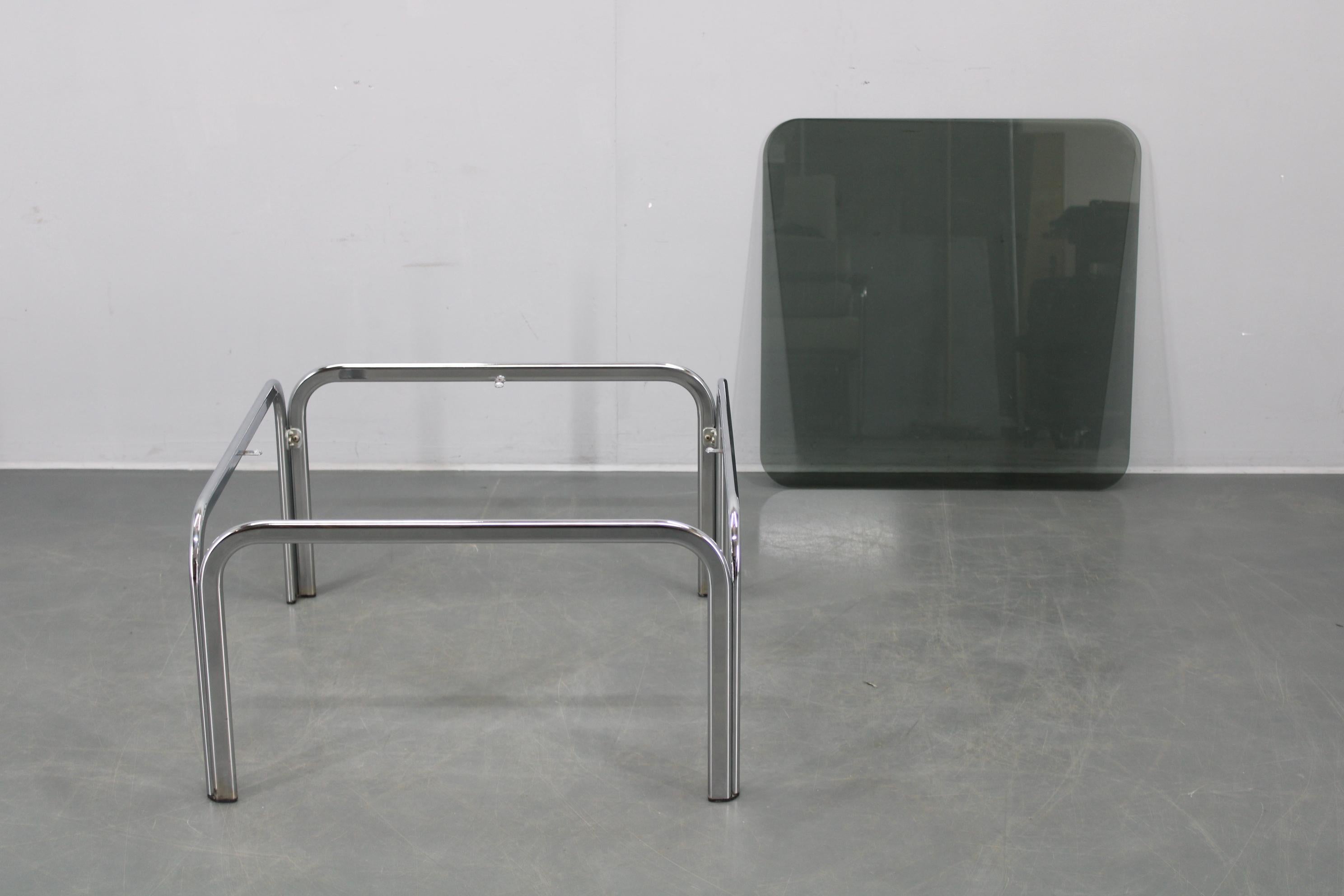 Late 20th Century 1970s Italian Chrome and Glass Square Coffee Table For Sale