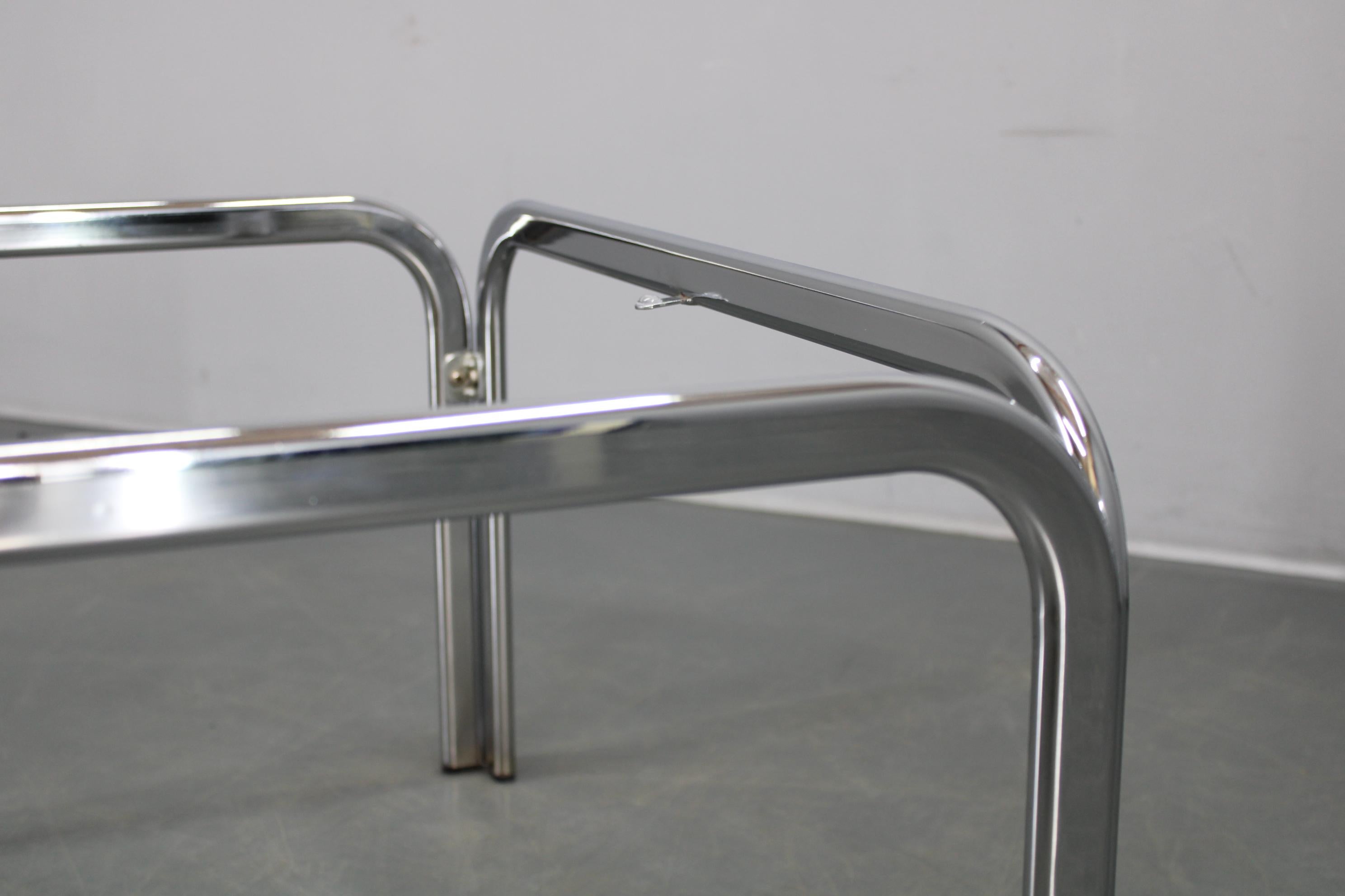 1970s Italian Chrome and Glass Square Coffee Table For Sale 2