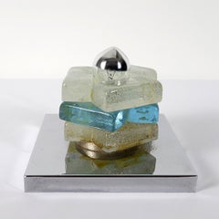 Lámpara de sobremesa o empotrable de cristal de Murano y cromo italiano de los años 70 by Poliarte