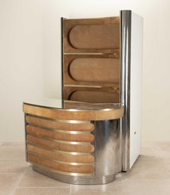 1970s Italian Chrome and Suede Bar in the Style of Willy Rizzo