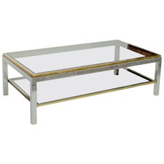 1970s Italian Chrome Brass Coffee Table with Smoked Glass by Willy Rizzo