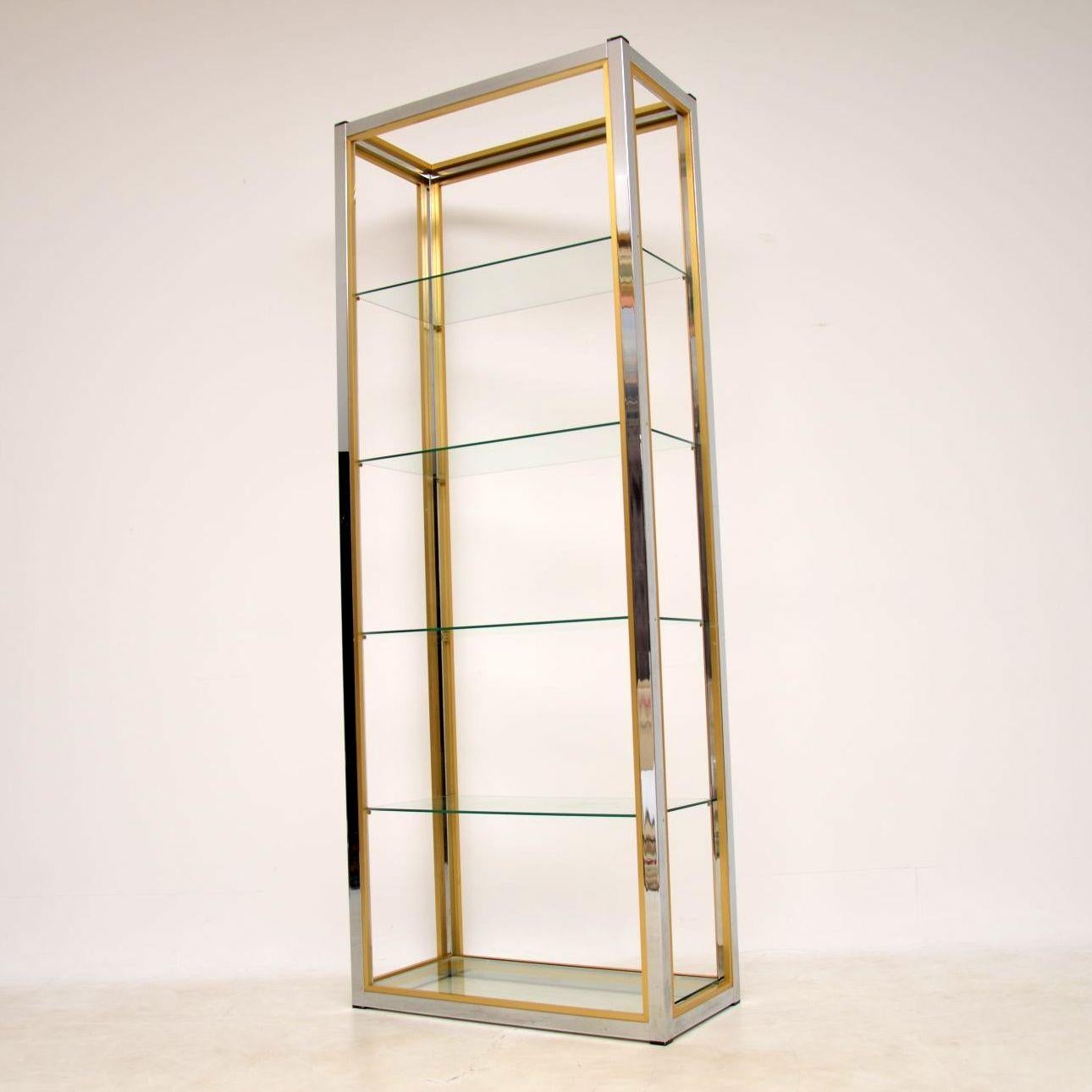 Mid-Century Modern 1970s Italian Chrome and Brass Display Cabinet or Bookcase by Zevi
