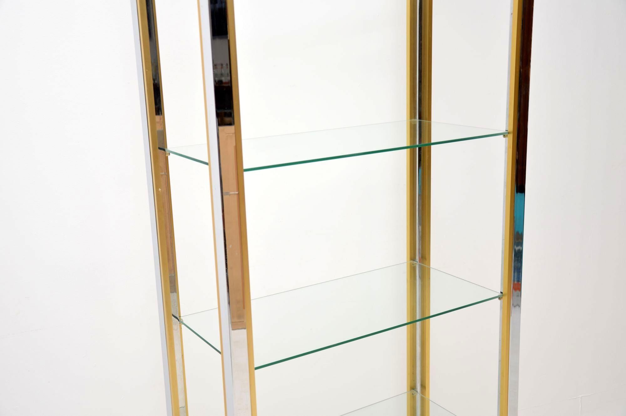 Glass 1970s Italian Chrome and Brass Display Cabinet or Bookcase by Zevi