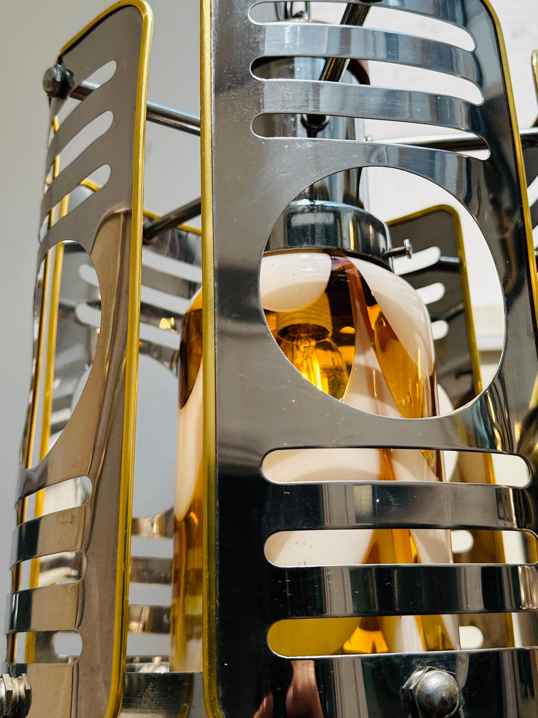 1970s Italian Chrome Brass Murano Glass Pendant Light Mazzega Carlo Nason Style For Sale 9