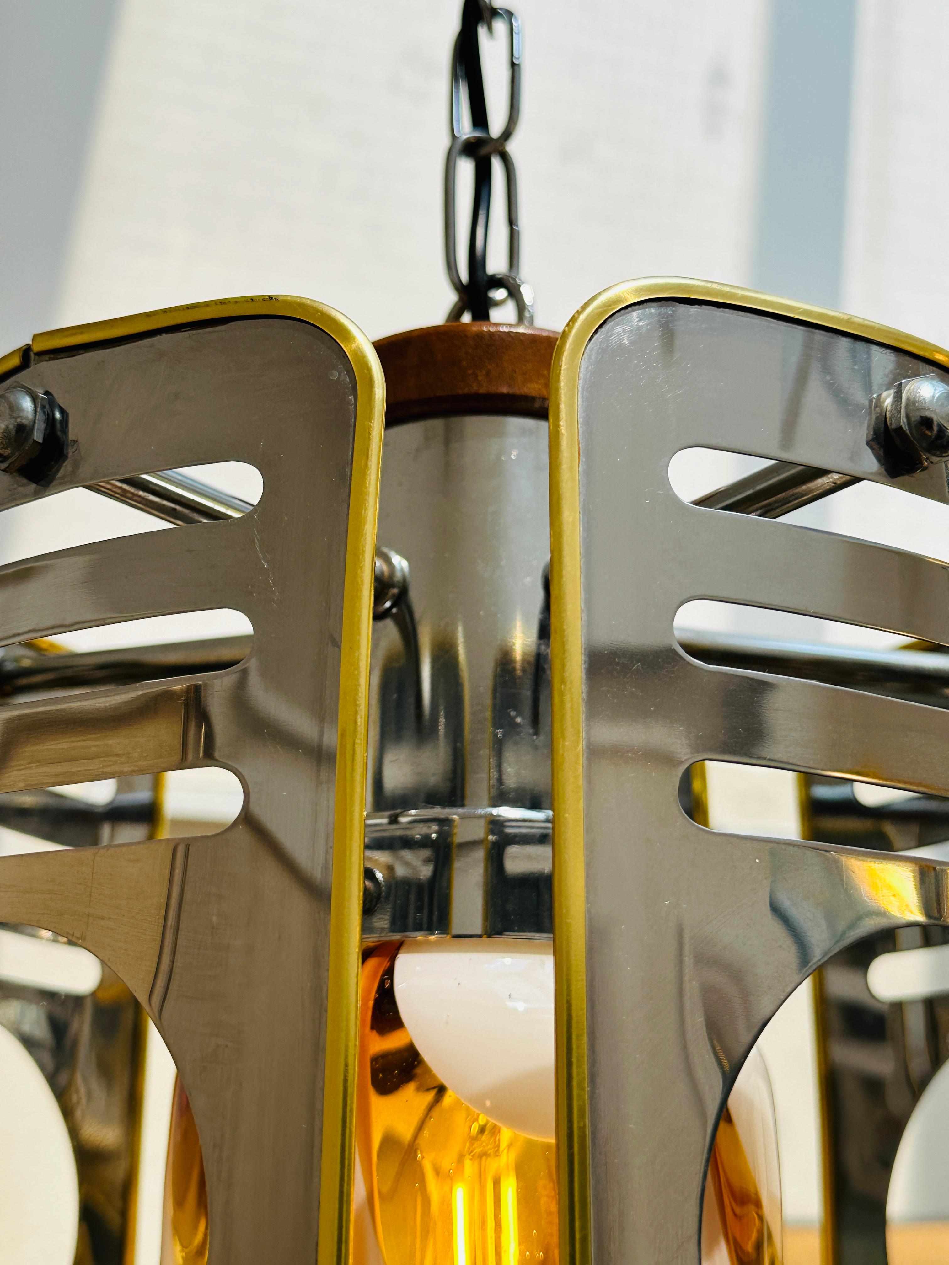 1970s Italian Chrome Brass Murano Glass Pendant Light Mazzega Carlo Nason Style For Sale 10