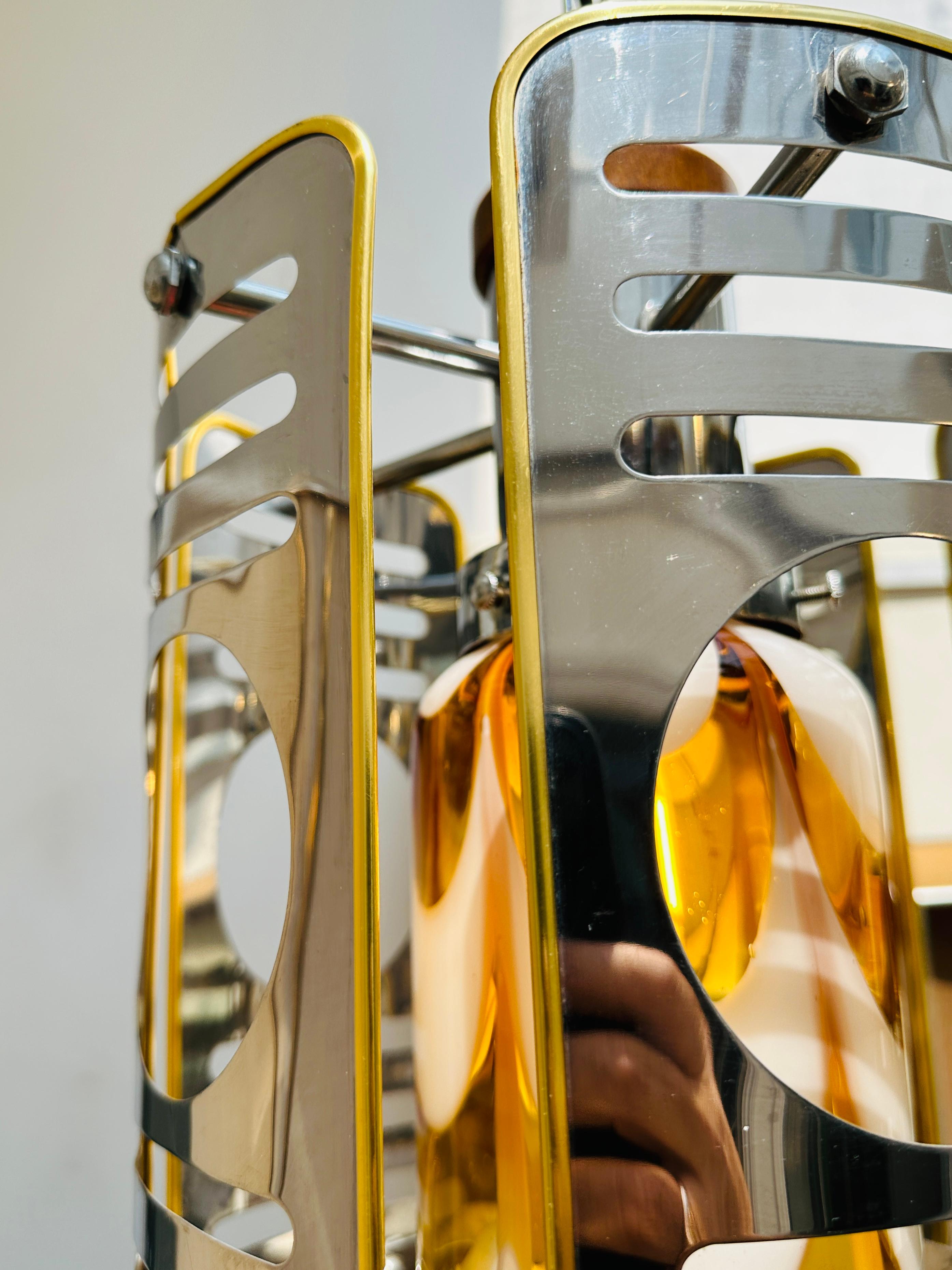 1970s Italian Chrome Brass Murano Glass Pendant Light Mazzega Carlo Nason Style For Sale 13