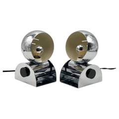 1970s Italian Chrome Eyeball Table Lamps by Tronconi Rare Space Age Pair