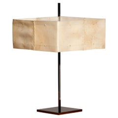 1970s Italian Chrome Minimalist Table / Desk Lamp with Goatskin Square Shade