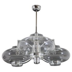 1970s Italian Chrome Plated and Glass Chandelier