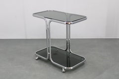 1970s Italian Chrome-Plated Serving Table with Smoked Glass