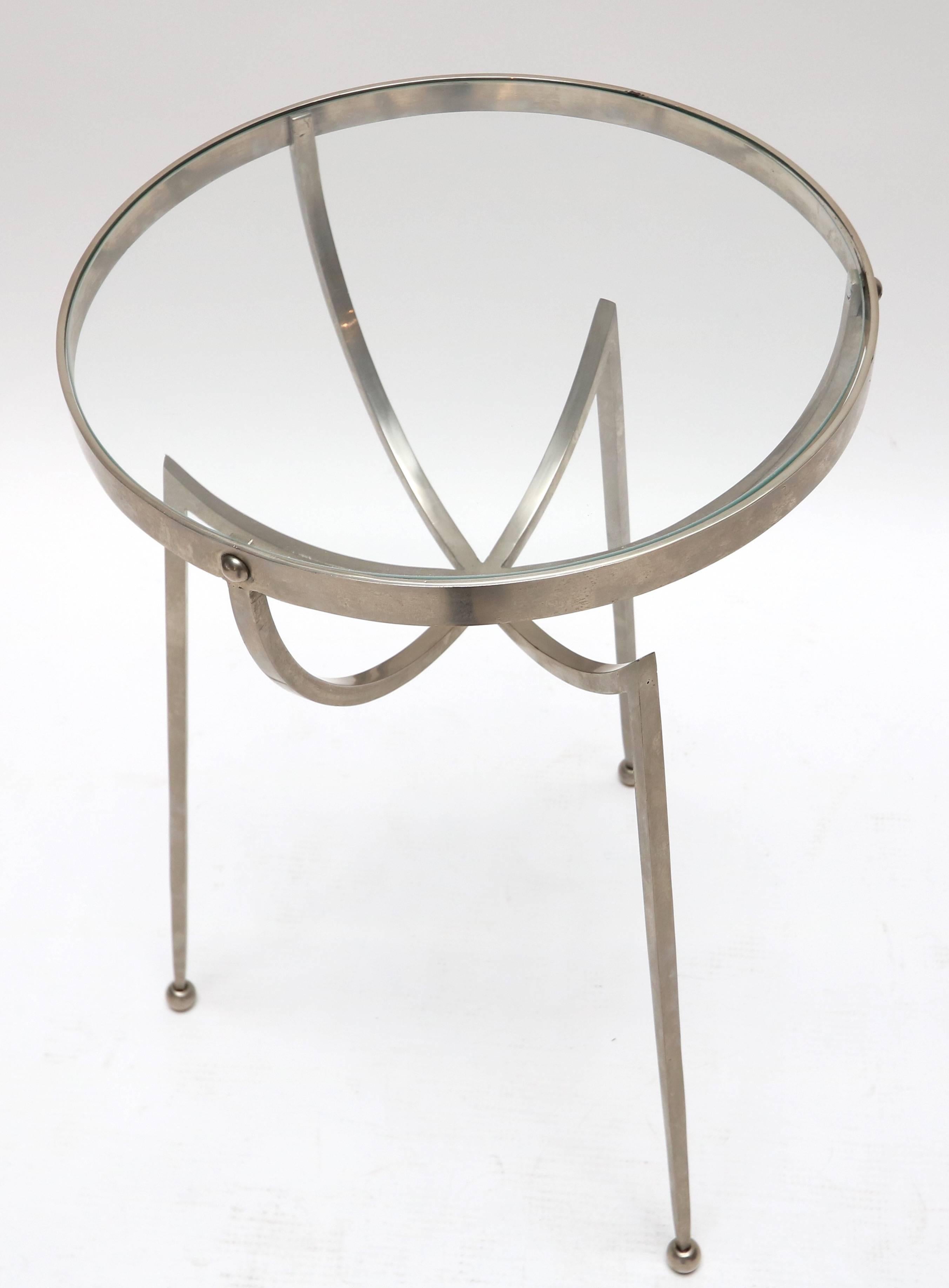 Mid-Century Modern 1970s Italian Chrome Side Table with Glass Top