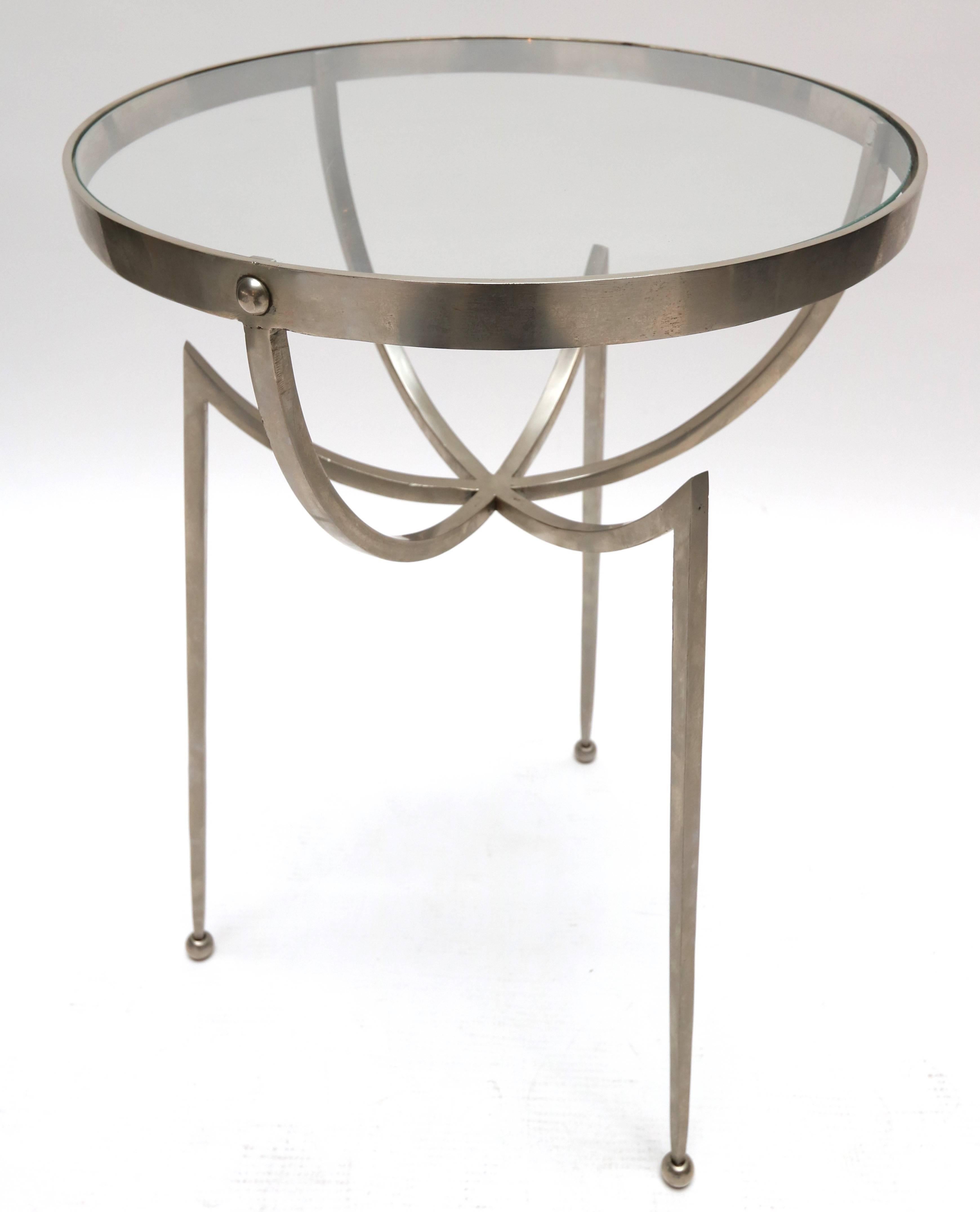 Late 20th Century 1970s Italian Chrome Side Table with Glass Top