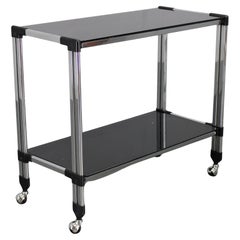 1970s Italian Chrome & Smoked Glass Serving Table on Casters